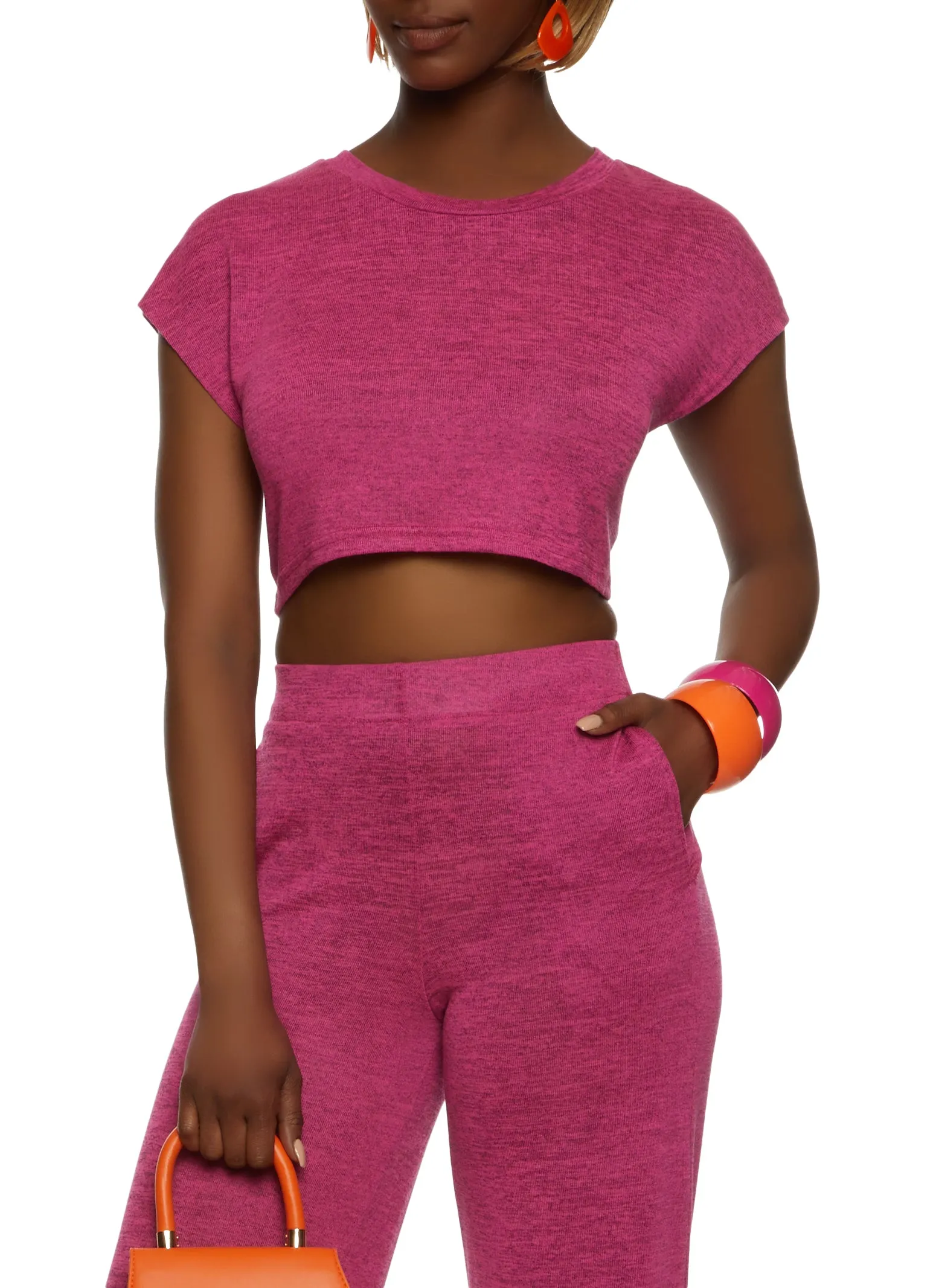 Daisy Brushed Knit Short Sleeve Crop Top sold by Rainbow