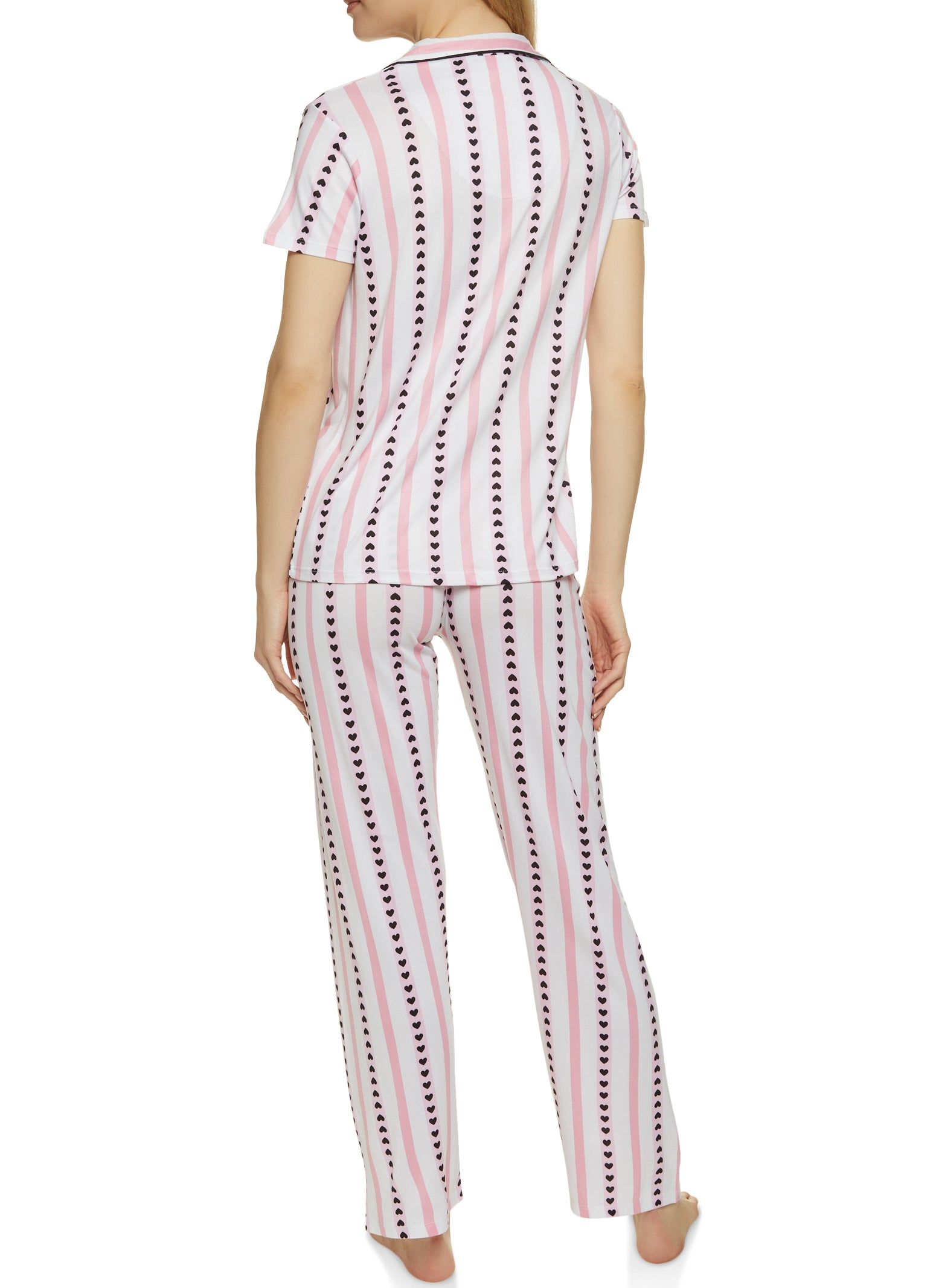 Striped Heart Print Notch Collar Pajama Shirt and Pants sold by Rainbow product image thumbnail 3