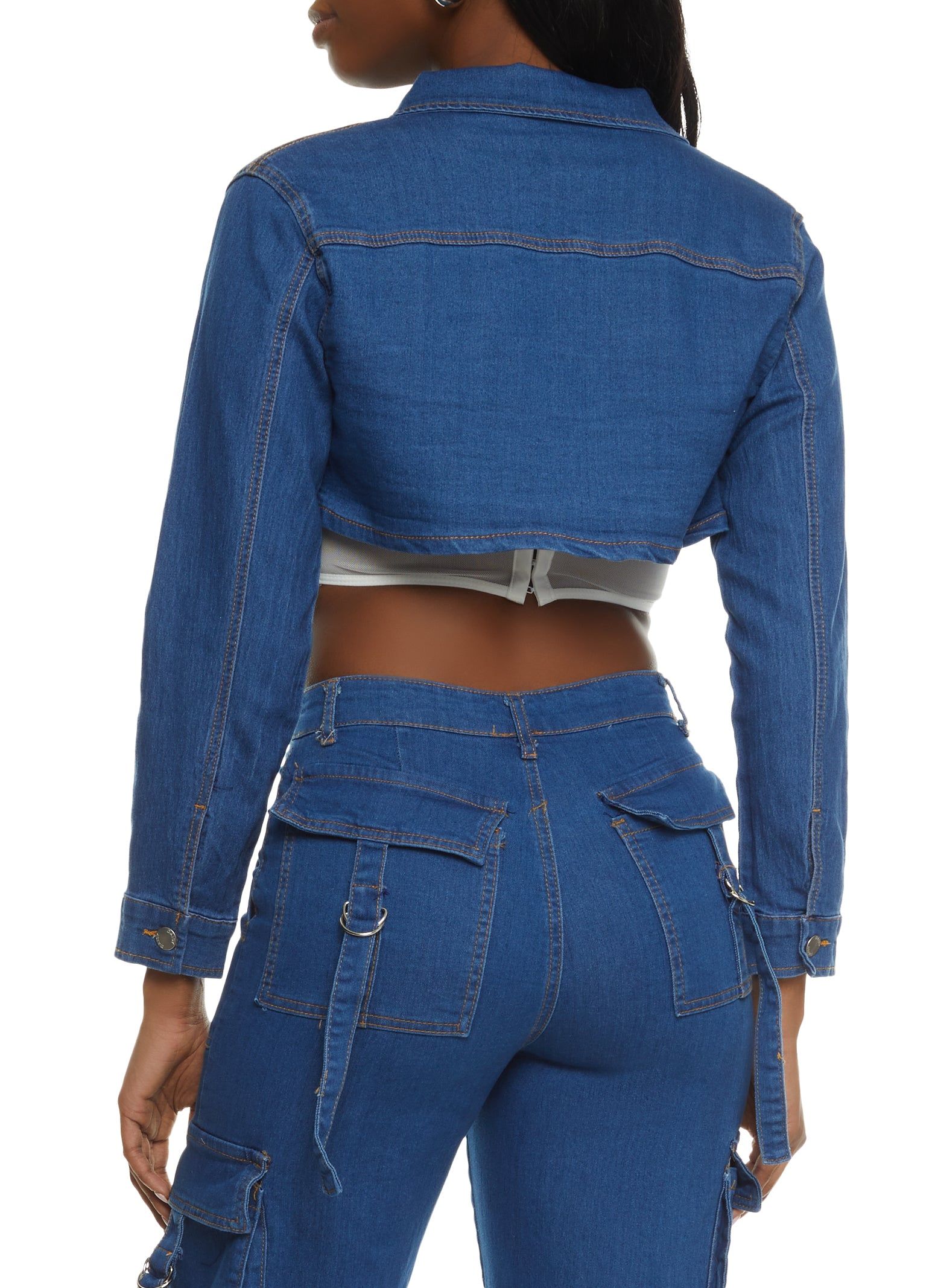 Denim Cropped Cargo Pocket Jean Jacket sold by Rainbow product image thumbnail 3