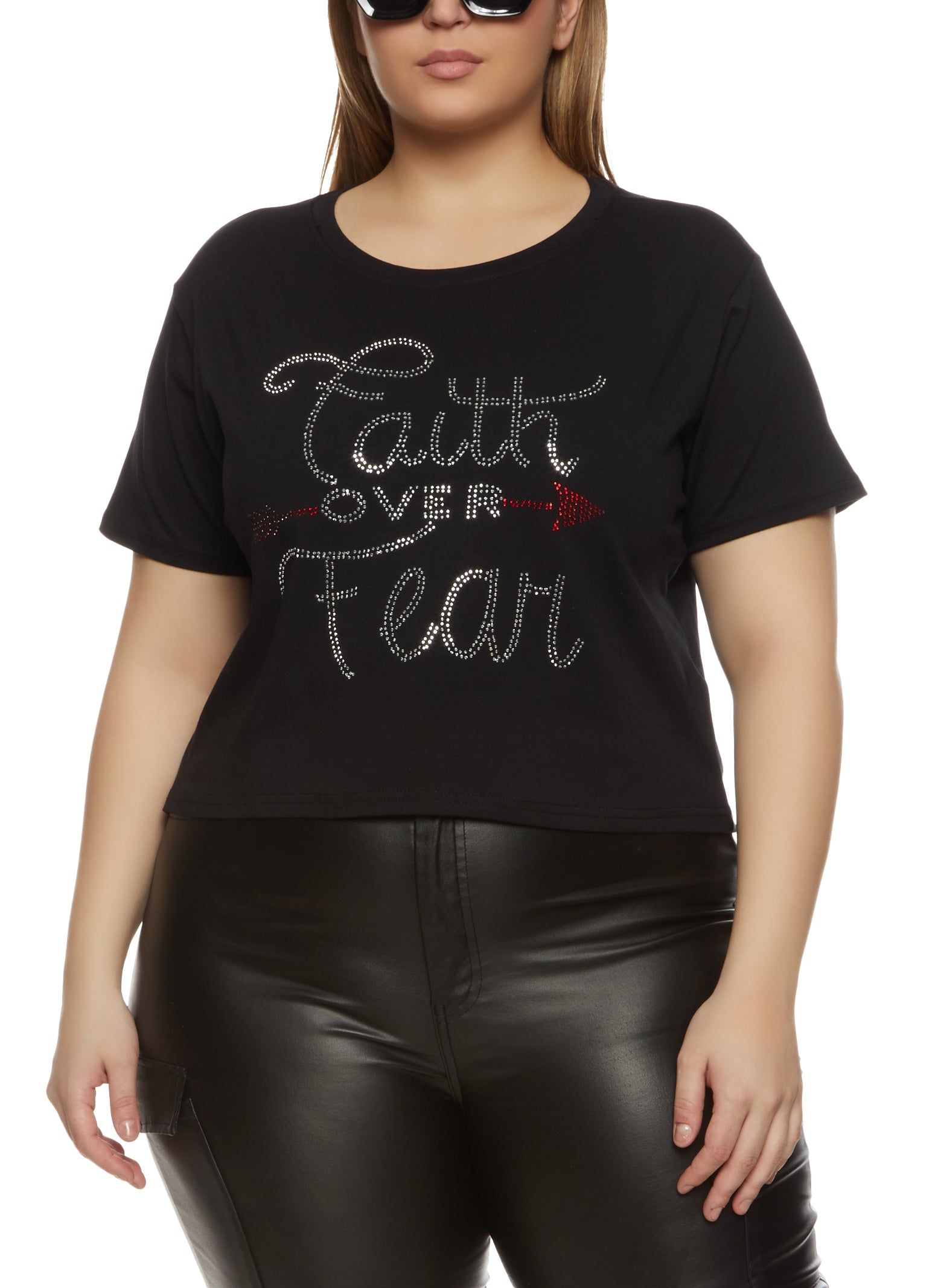 Plus Size Faith Over Fear Rhinestone T Shirt sold by Rainbow