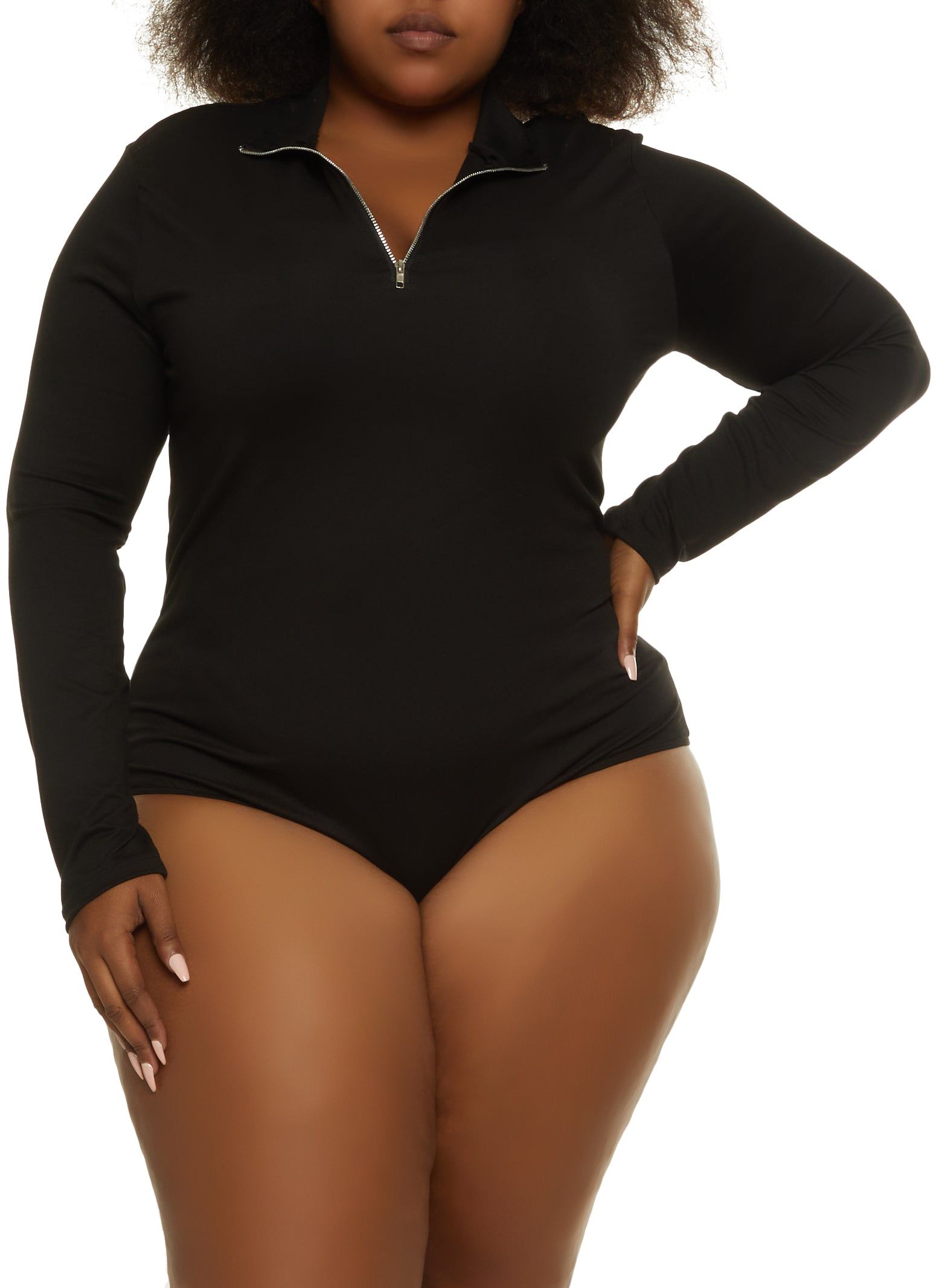 Plus Size Zip Neck Long Sleeve Bodysuit sold by Rainbow