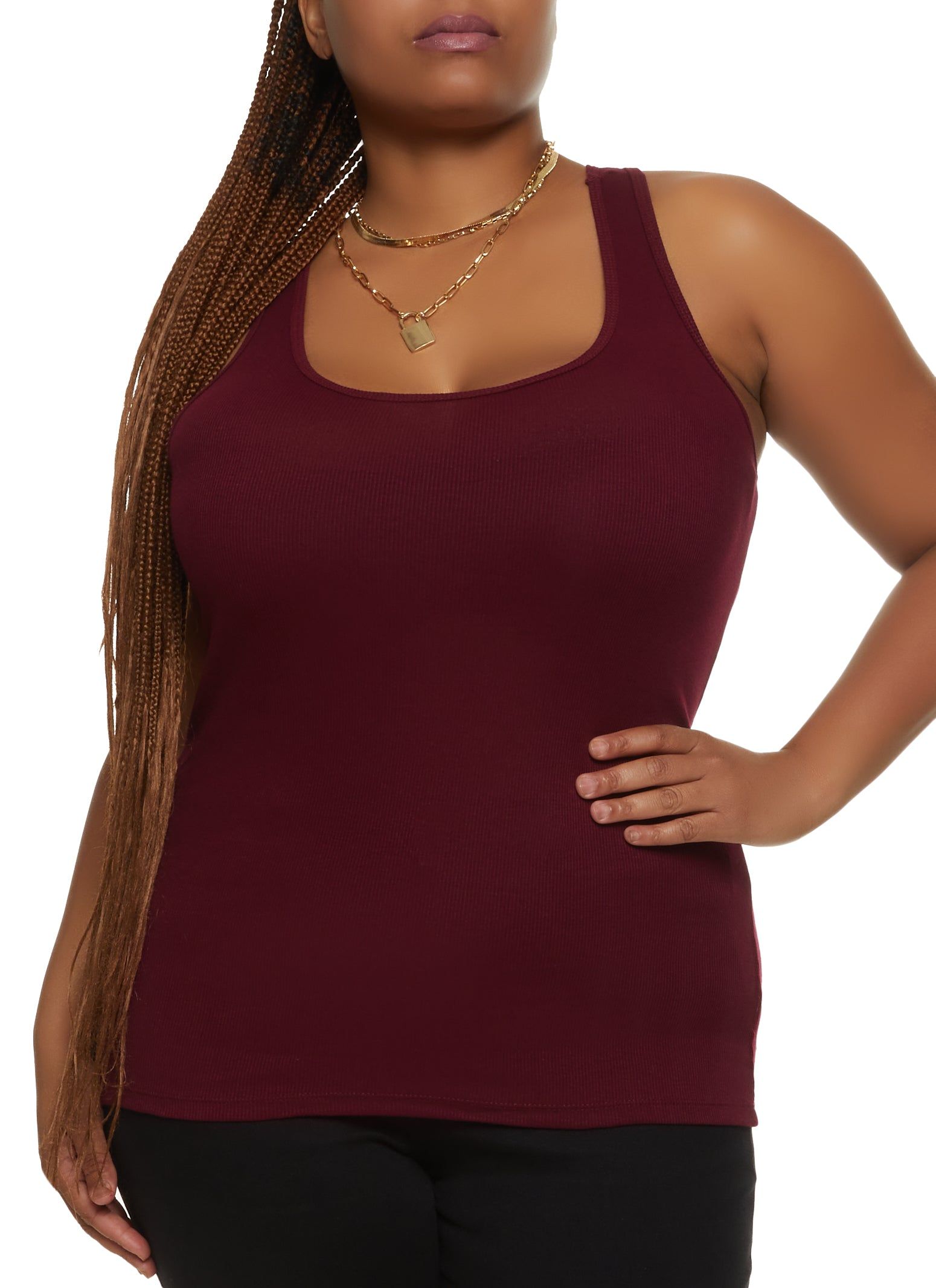 Plus Size Ribbed Knit Racerback Tank Top sold by Rainbow