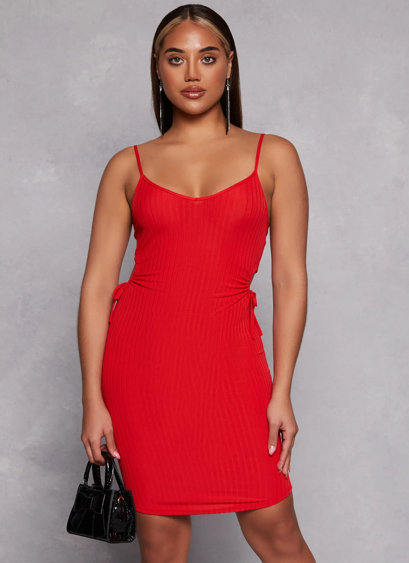 Ribbed Drawstring Keyhole Side Cami Dress sold by Rainbow