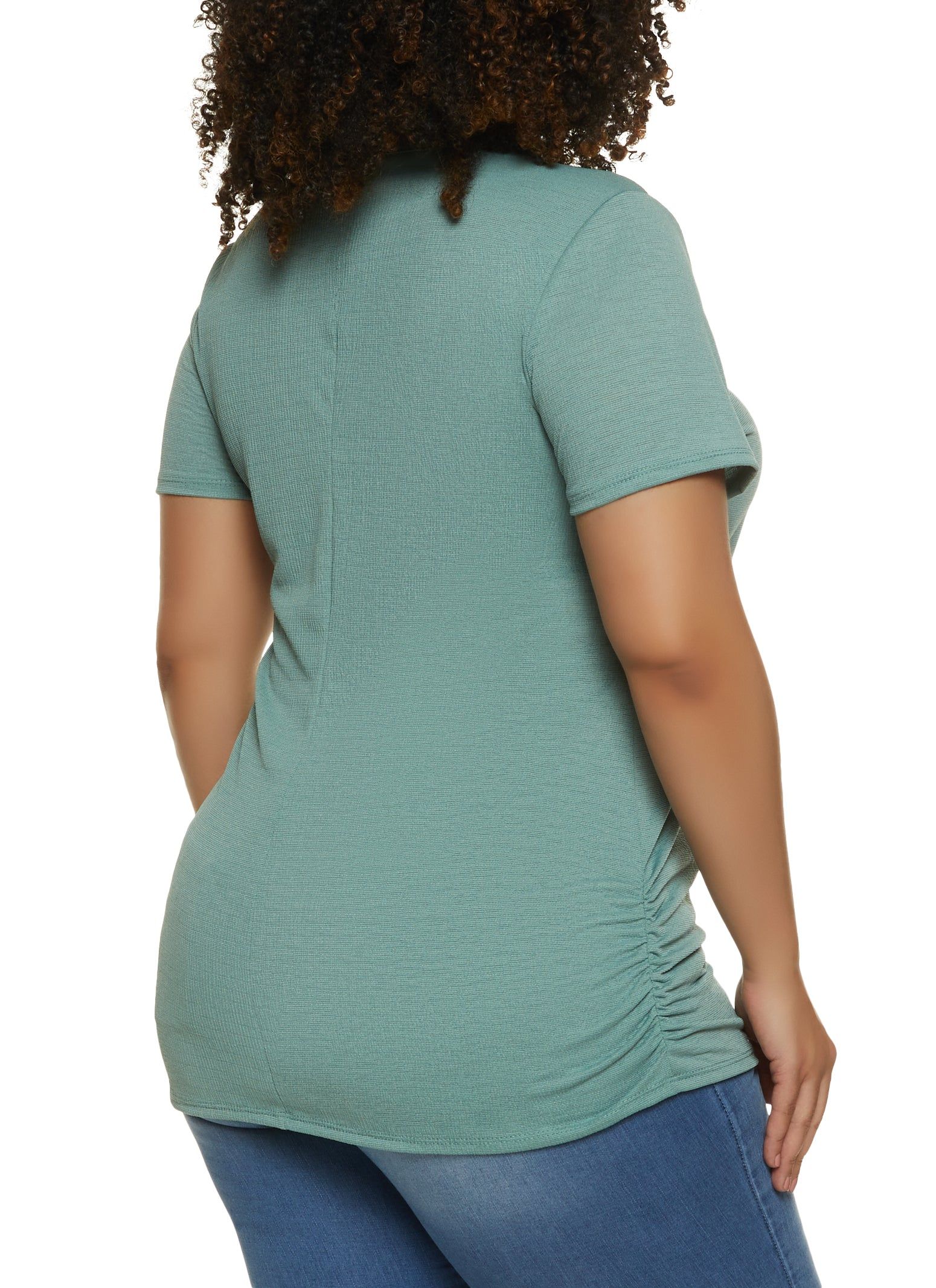 Plus Size Gauze Knit Ruched Tee with Necklace sold by Rainbow product image thumbnail 2