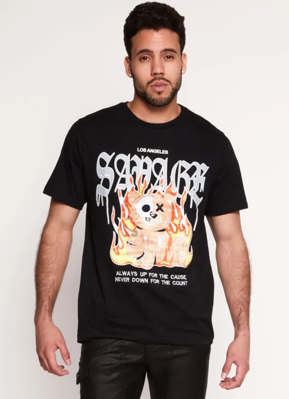 Mens Savage Bear Velvet Patch Graphic Tee made by Rainbow