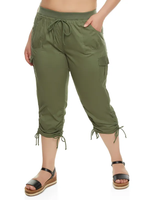 Plus Size High Waisted Ruched Cargo Capri Pants sold by Rainbow