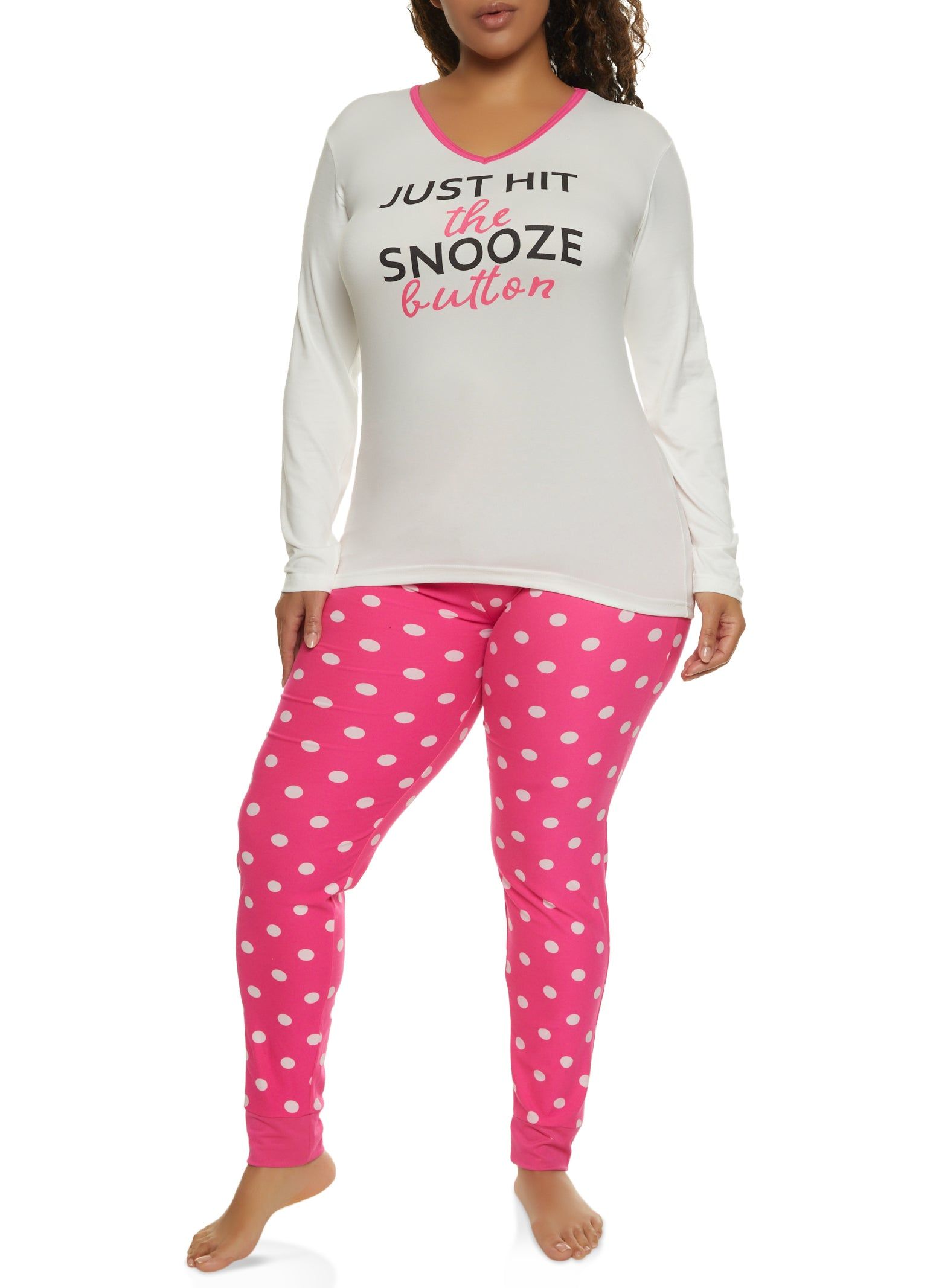 Plus Size Just Hit The Snooze Button Pajama Top and Polka Dot Pants sold by Rainbow