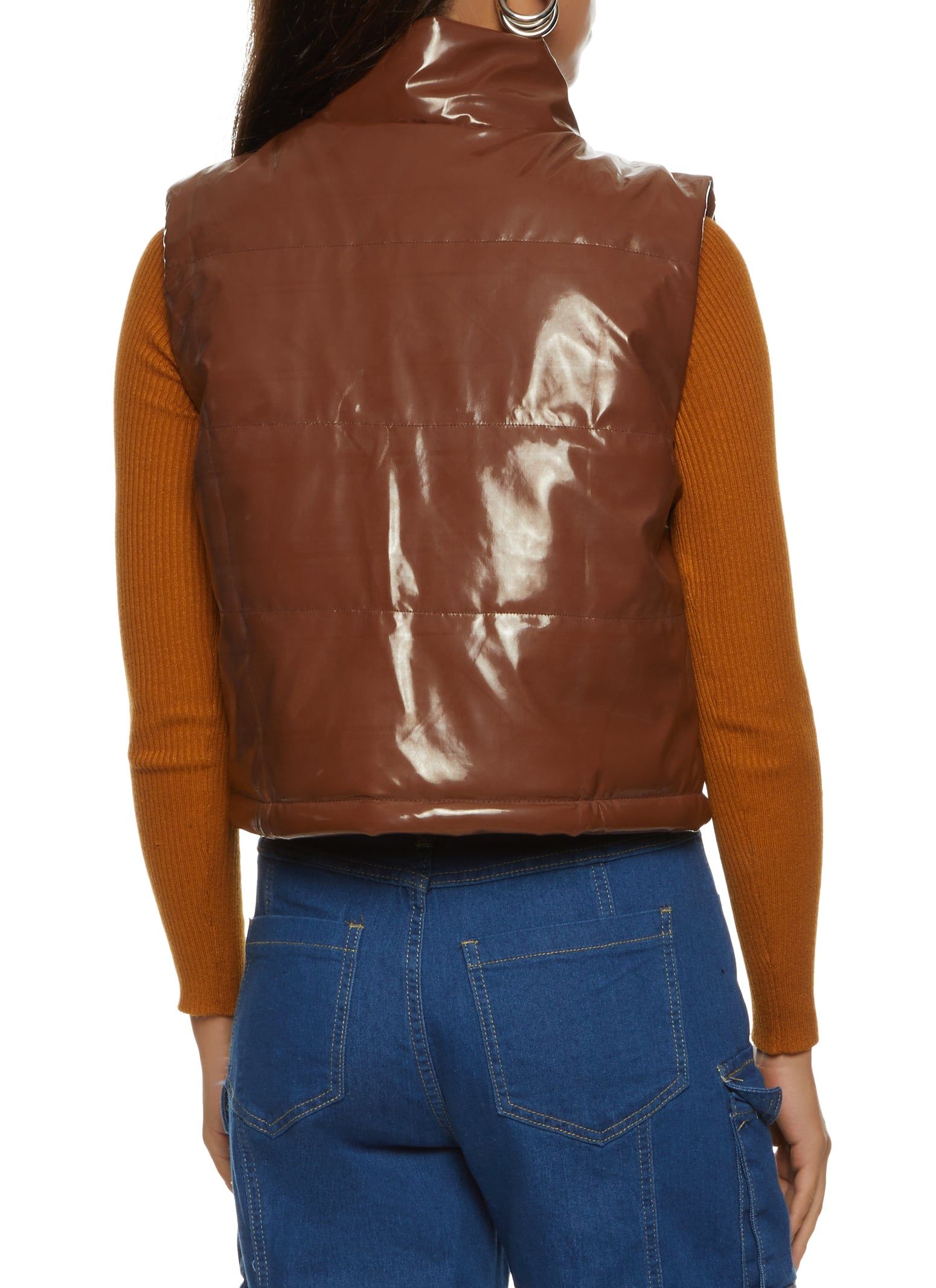Solid Faux Leather Puffer Vest sold by Rainbow product image thumbnail 2