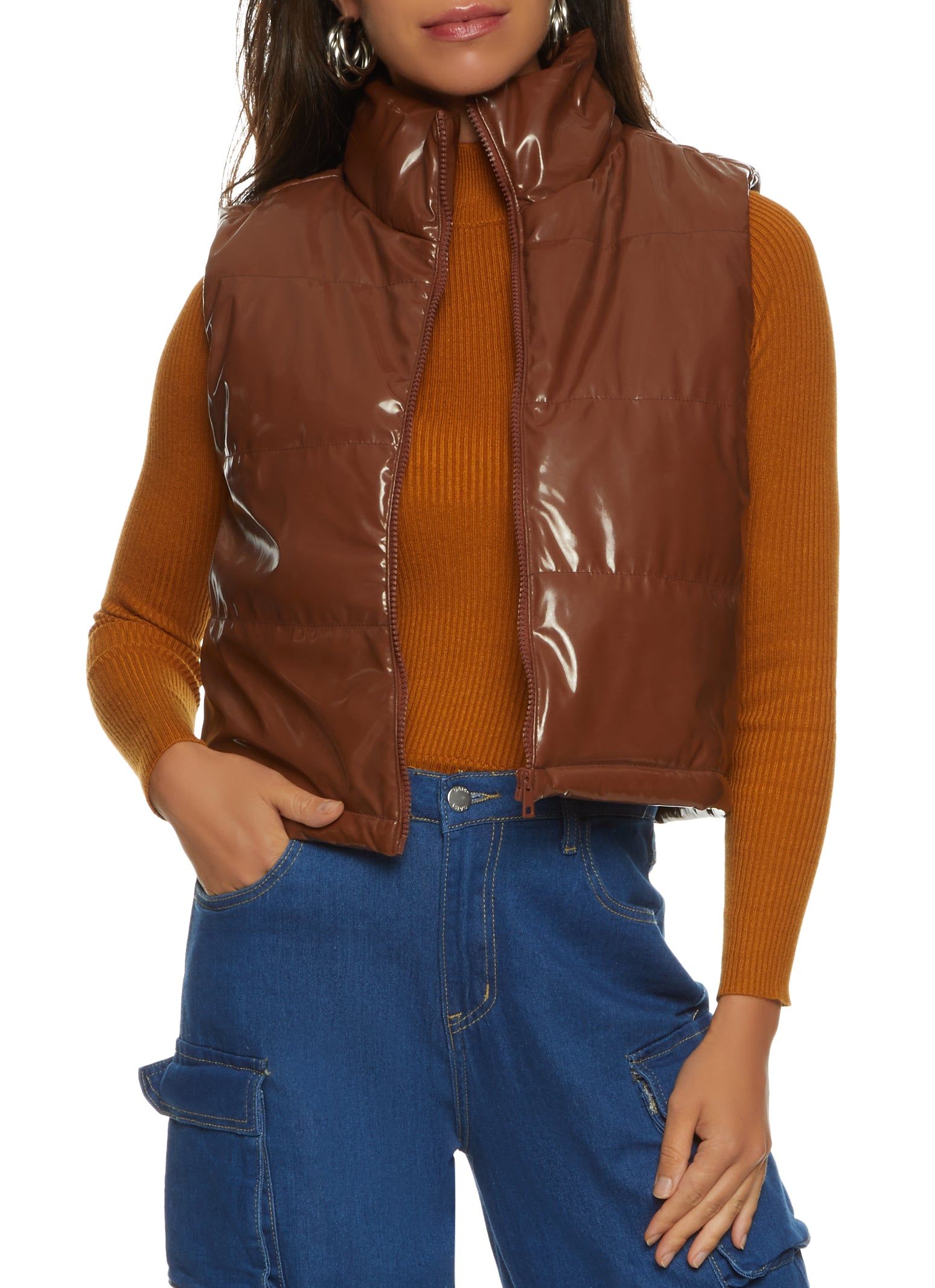 Solid Faux Leather Puffer Vest sold by Rainbow