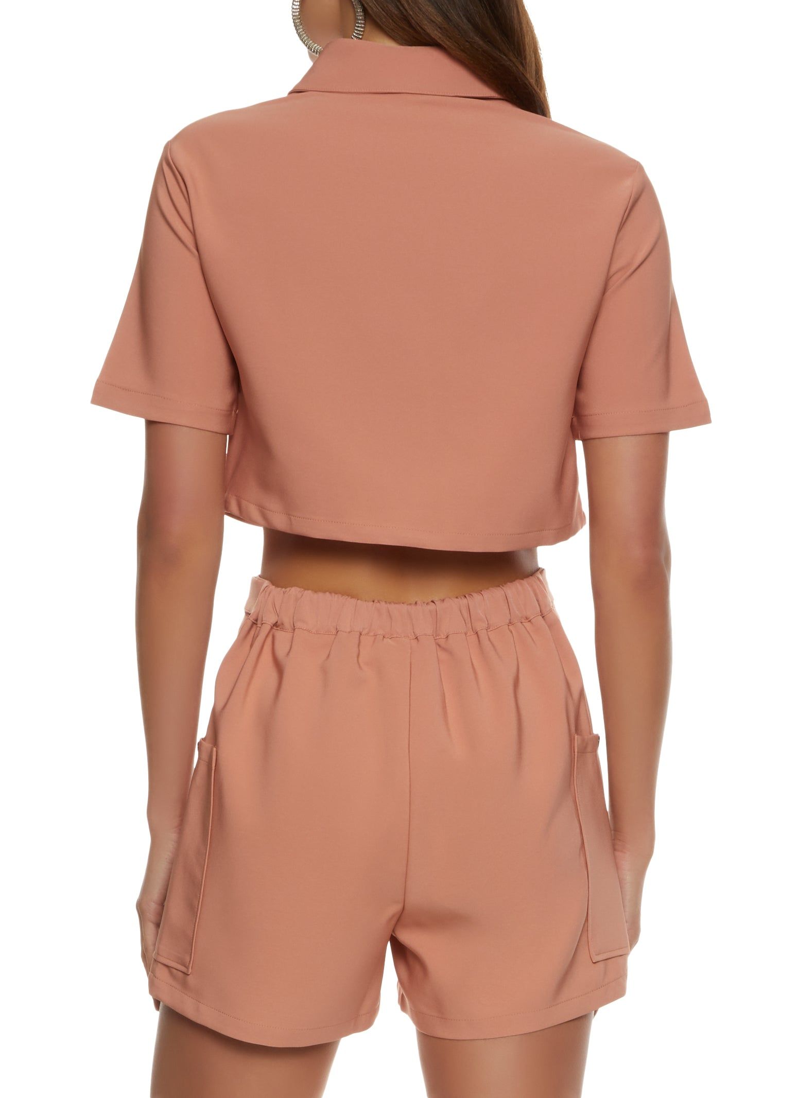 Crepe Knit Button Front Cropped Shirt sold by Rainbow product image thumbnail 3