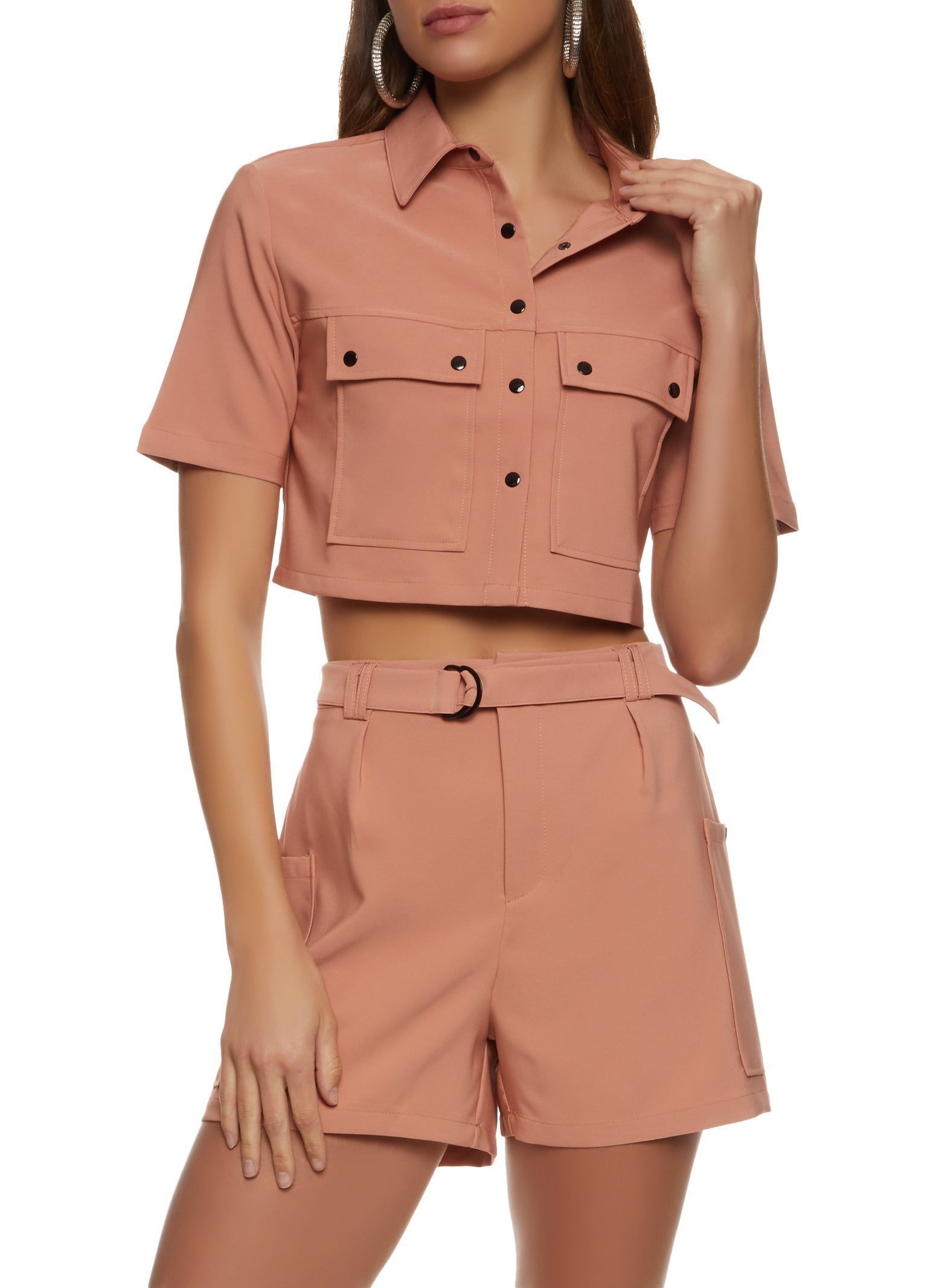 Crepe Knit Button Front Cropped Shirt sold by Rainbow product image thumbnail 2