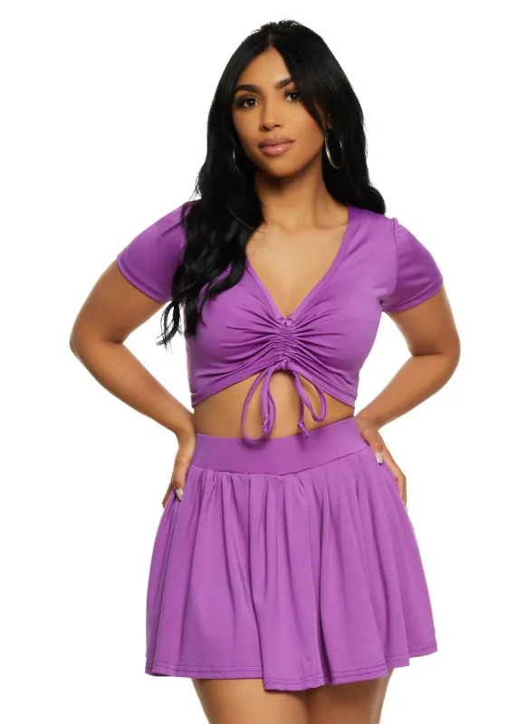 Ruched Front Short Sleeve Crop Top sold by Rainbow