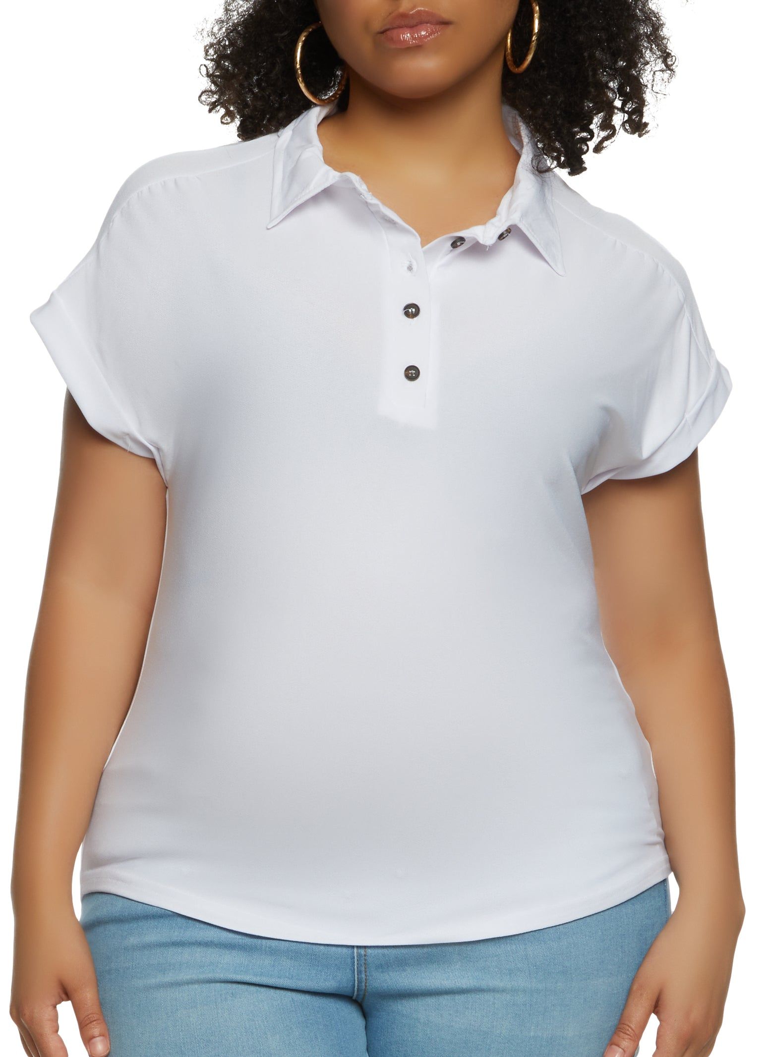 Plus Size Crepe Knit Half Button Down Top sold by Rainbow