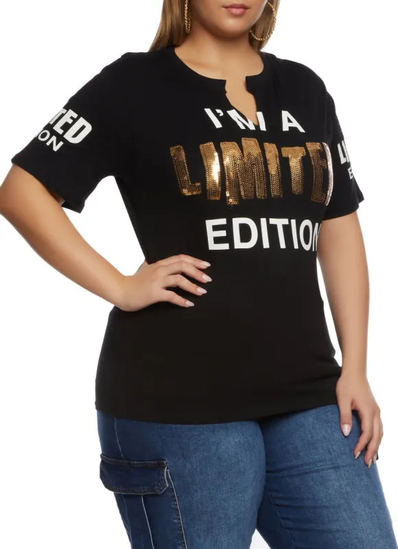 Plus Size Sequin Limited Edition Graphic T Shirt sold by Rainbow