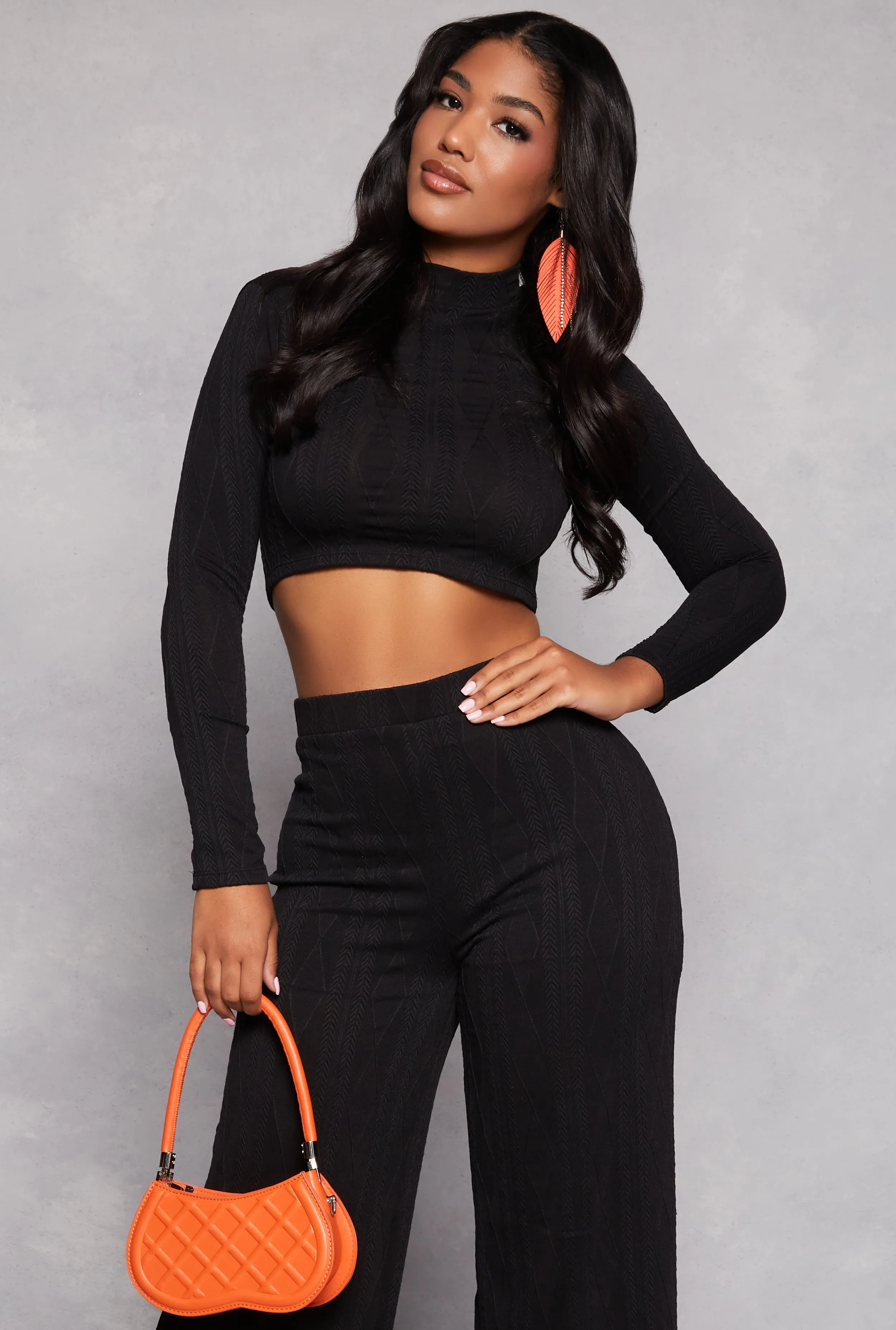 Cable Knit Mock Neck Long Sleeve Crop Top sold by Rainbow