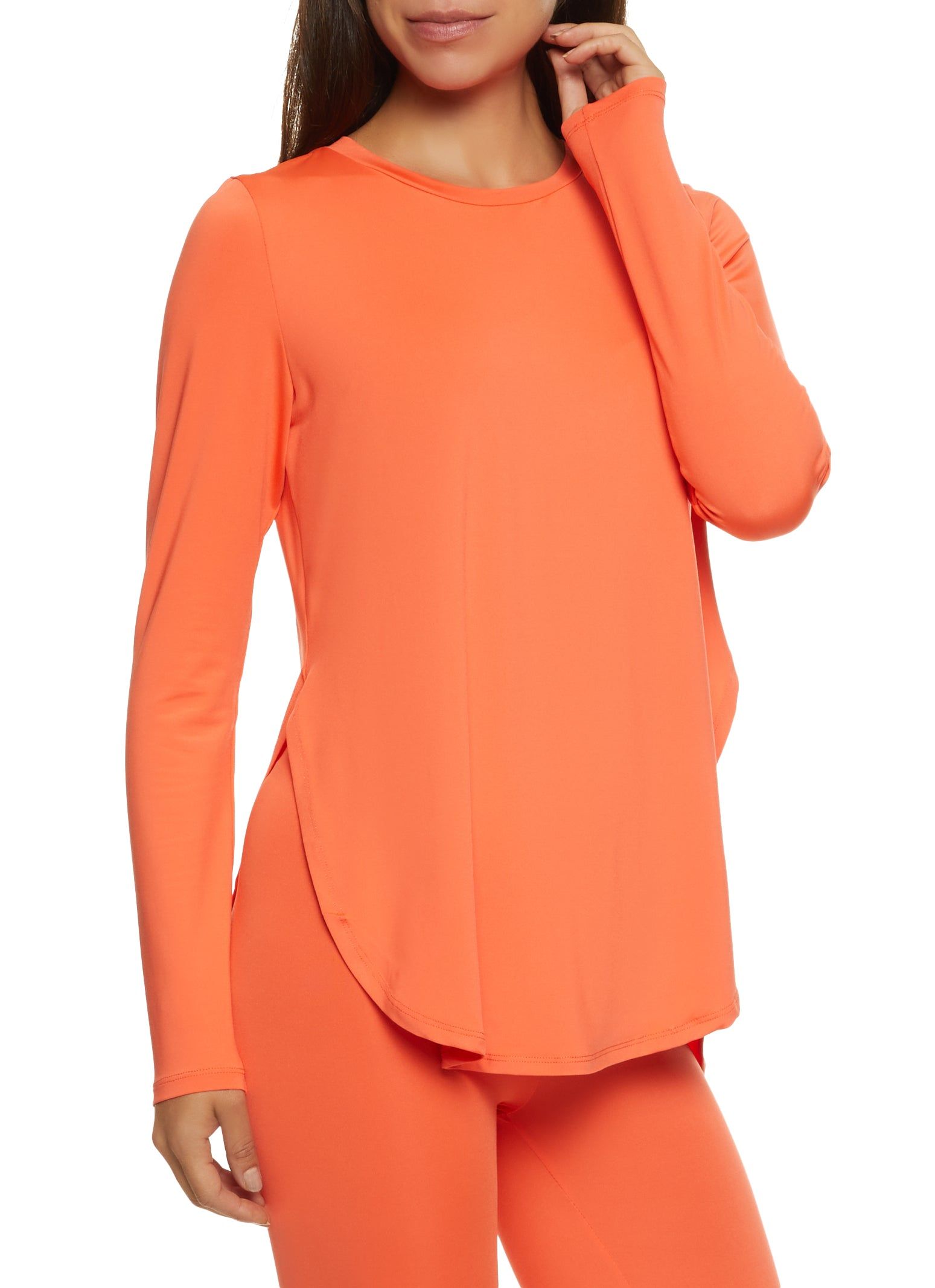 Side Slit Rounded Hem Long Sleeve Top sold by Rainbow