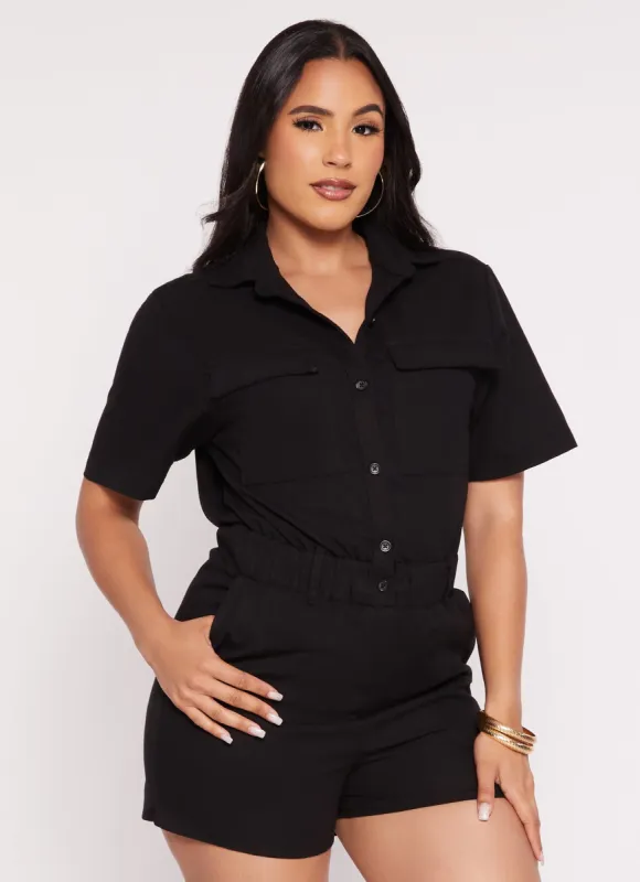 Linen Utility Romper sold by Rainbow