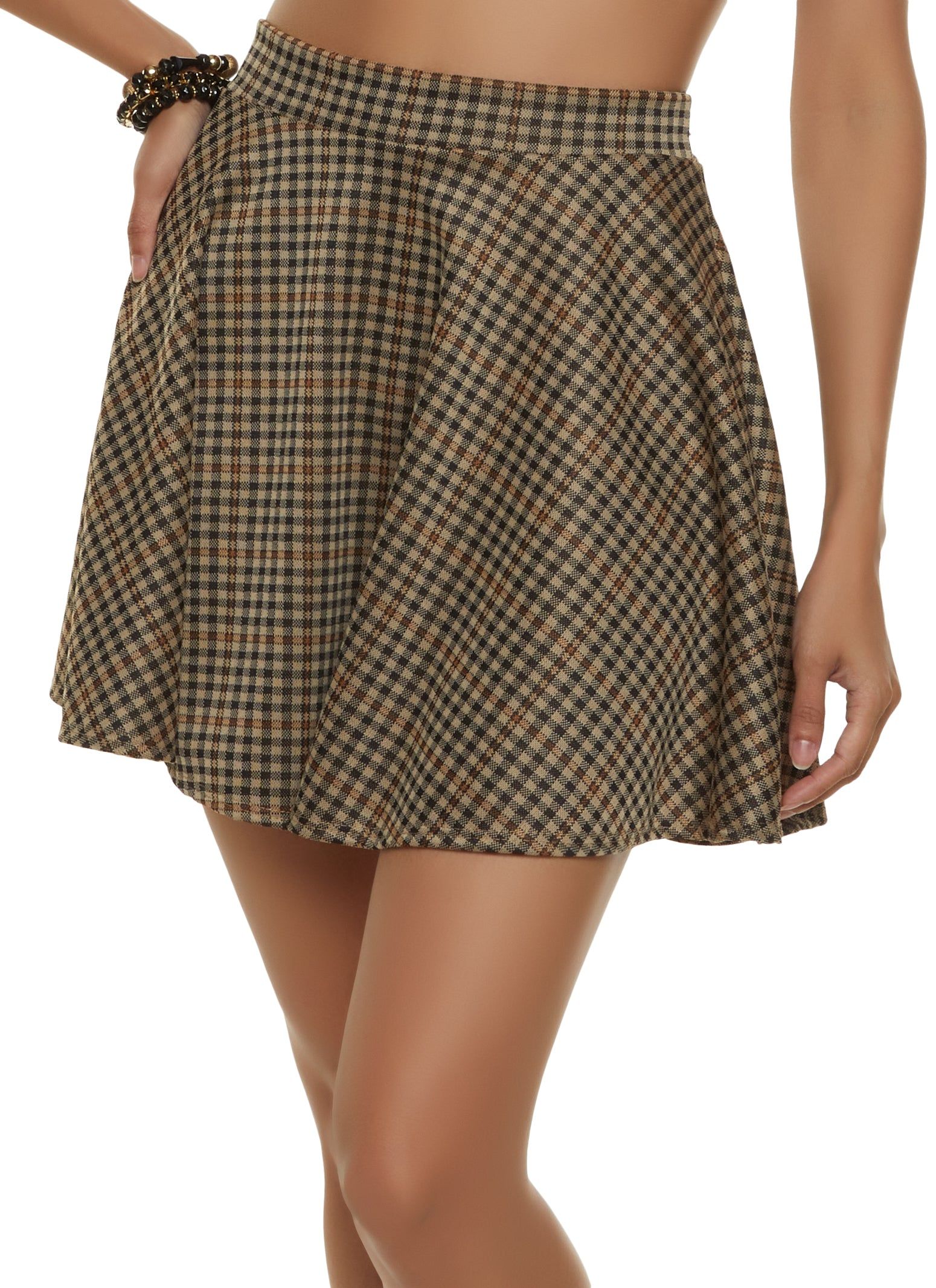 High Waist Plaid Mini Skater Skirt sold by Rainbow
