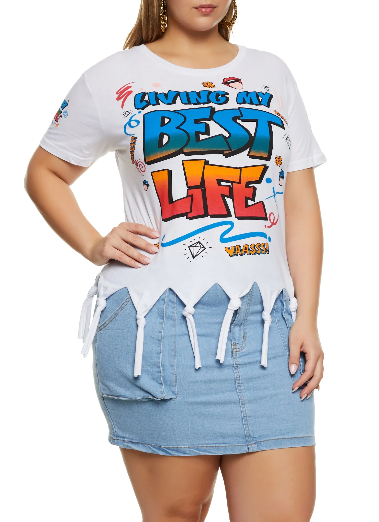 Plus Size Knotted Fringe Living My Best Life Graphic Tee sold by Rainbow product image thumbnail 2