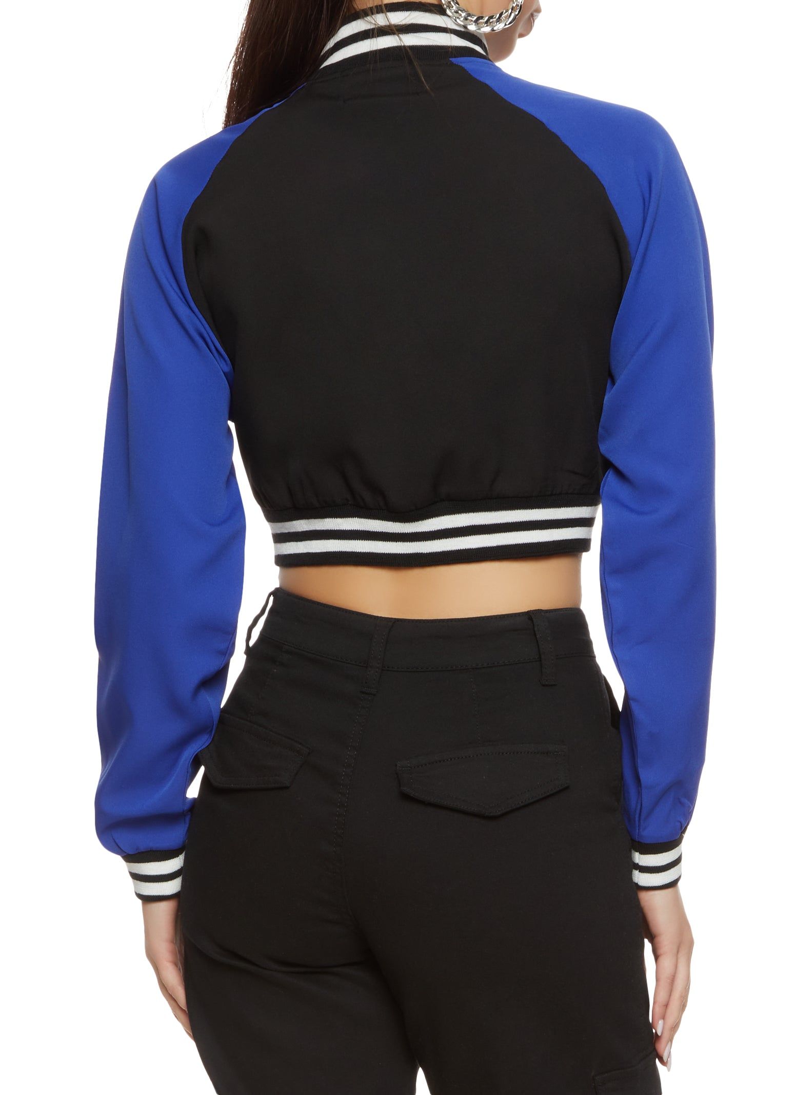 6 Chenille Patch Zip Front Cropped Varsity Jacket sold by Rainbow product image thumbnail 2