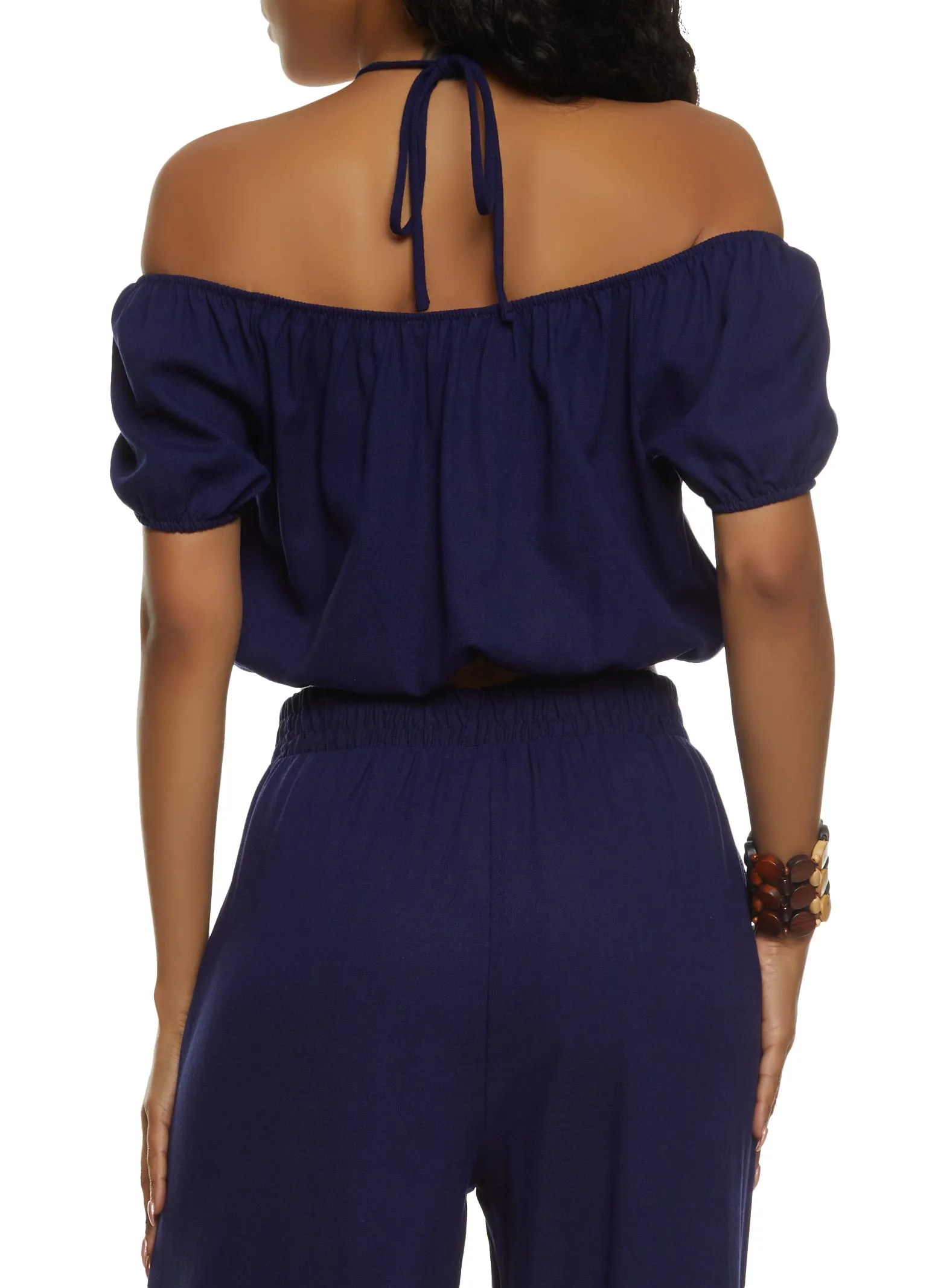 Iris Linen Off the Shoulder Halter Neck Crop Top sold by Rainbow product image thumbnail 3