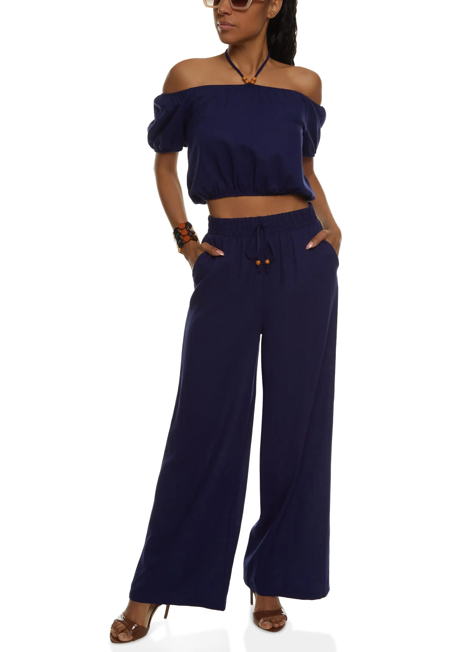 Iris Linen Off the Shoulder Halter Neck Crop Top sold by Rainbow product image thumbnail 2