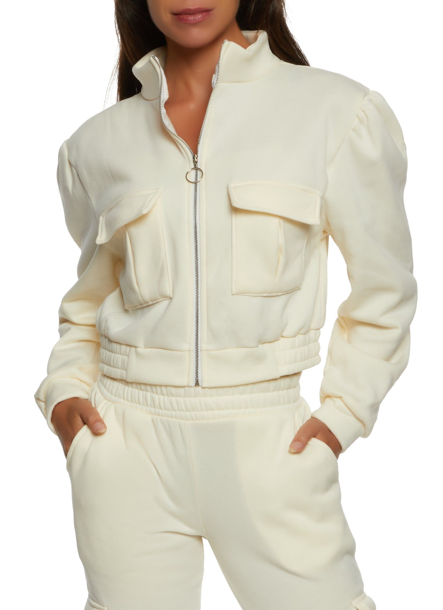 Fleece Zip Front Cargo Pocket Track Jacket sold by Rainbow