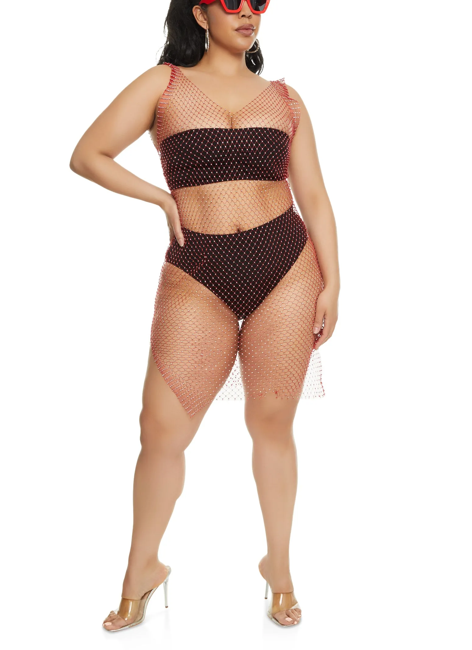 Plus Size Rhinestone Fishnet Cover Up Dress sold by Rainbow product image thumbnail 2