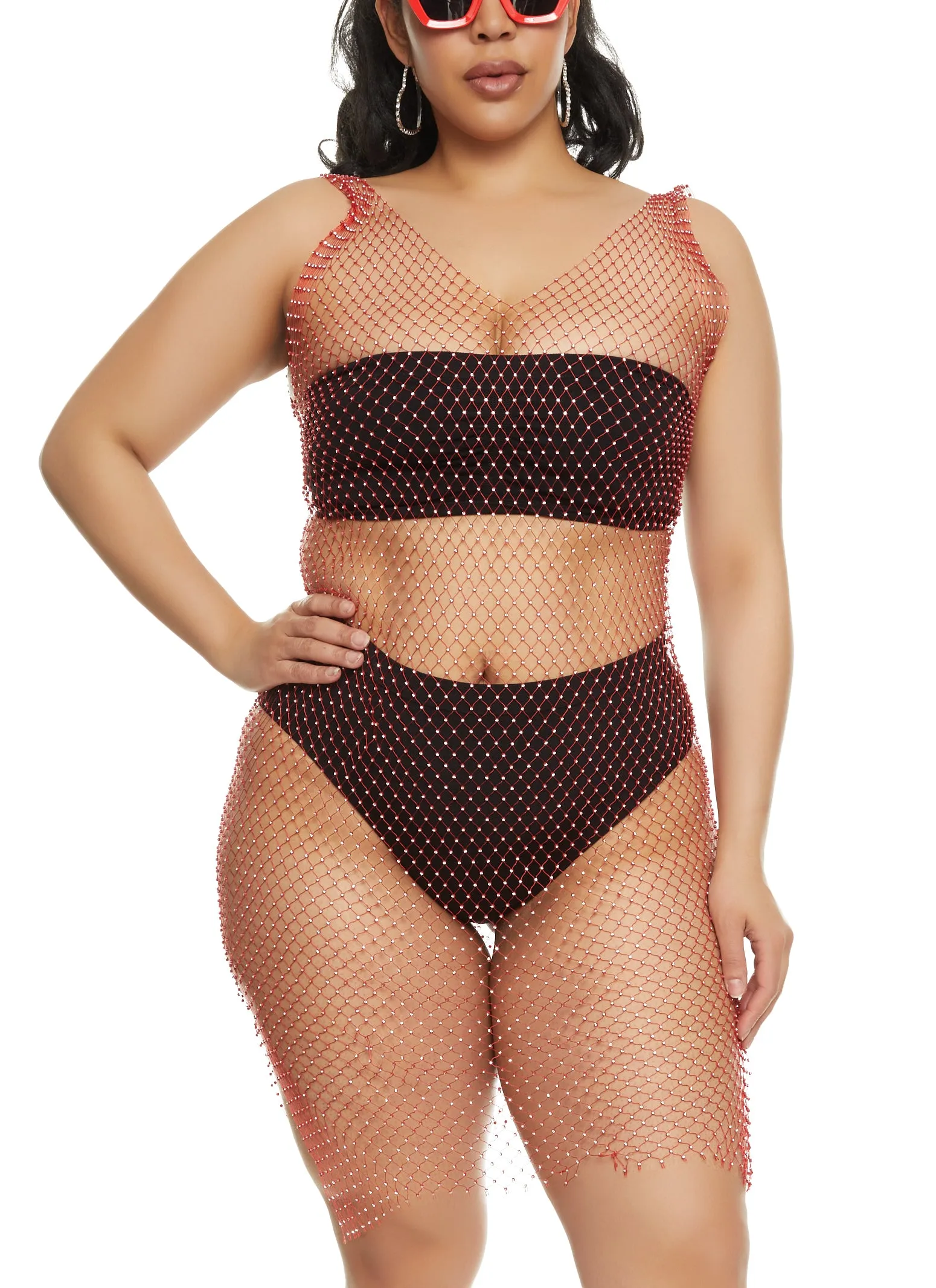 Plus Size Rhinestone Fishnet Cover Up Dress sold by Rainbow