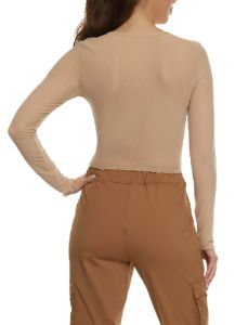 Mesh Keyhole Long Sleeve Crop Top sold by Rainbow