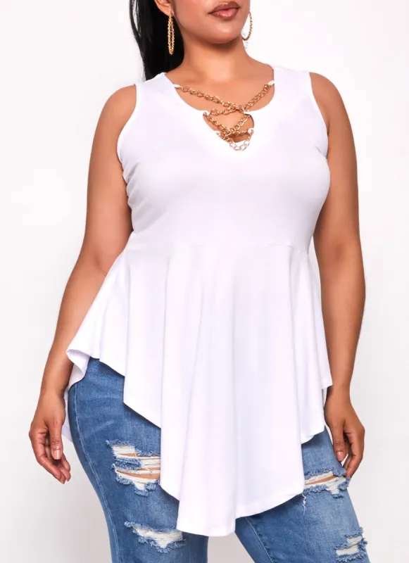 Plus Size Chain Detail Peplum Tunic Tank Top sold by Rainbow