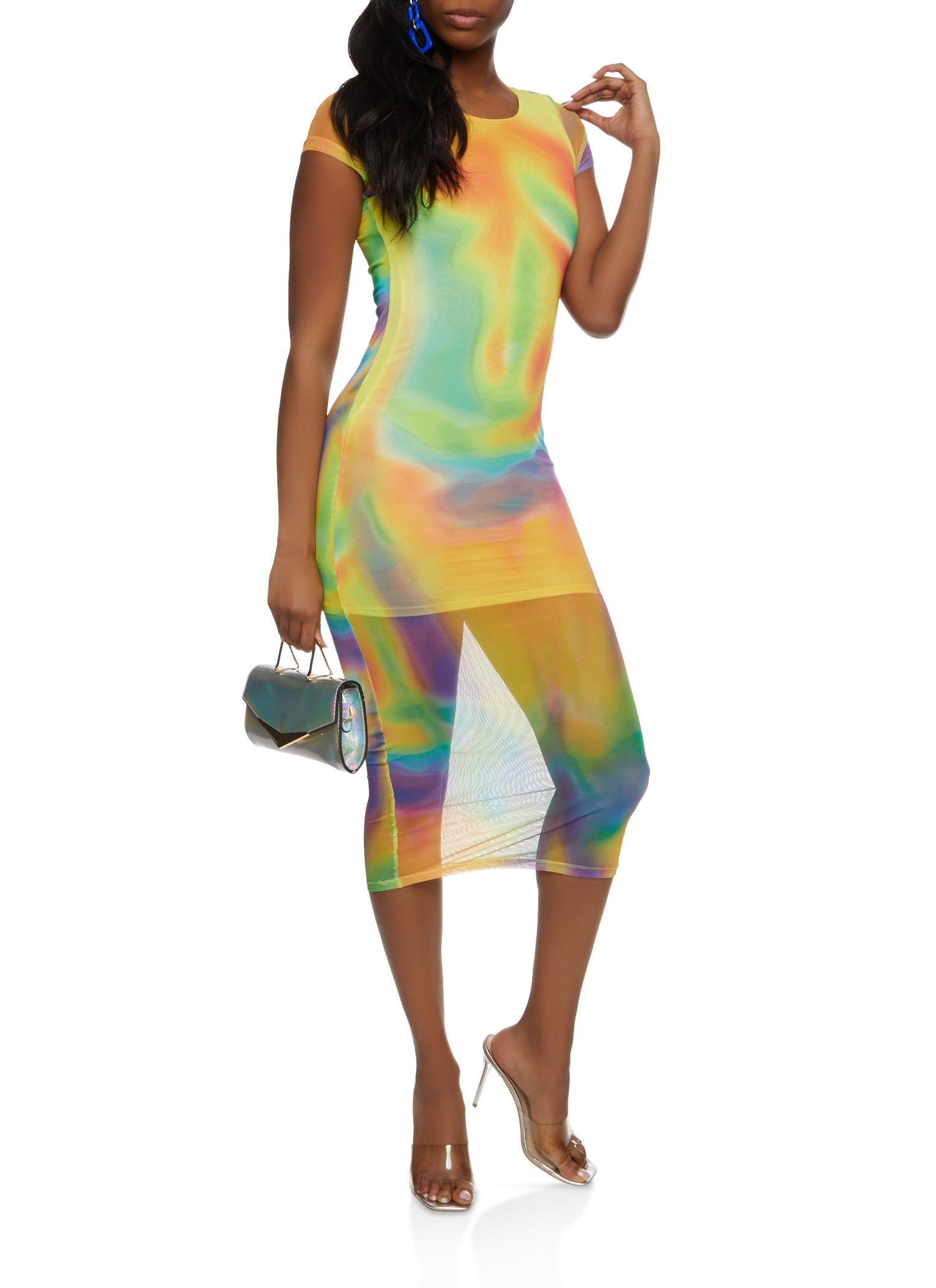 Mesh Printed Short Sleeve Midi Dress sold by Rainbow product image thumbnail 2