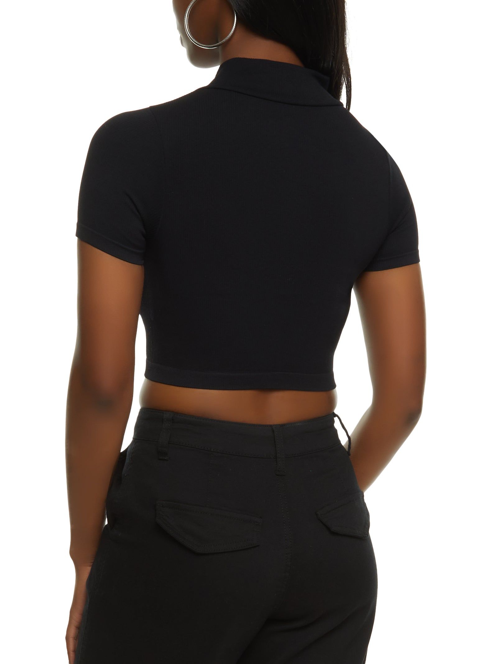 Rib Knit Zip Front Crop Top sold by Rainbow product image thumbnail 2