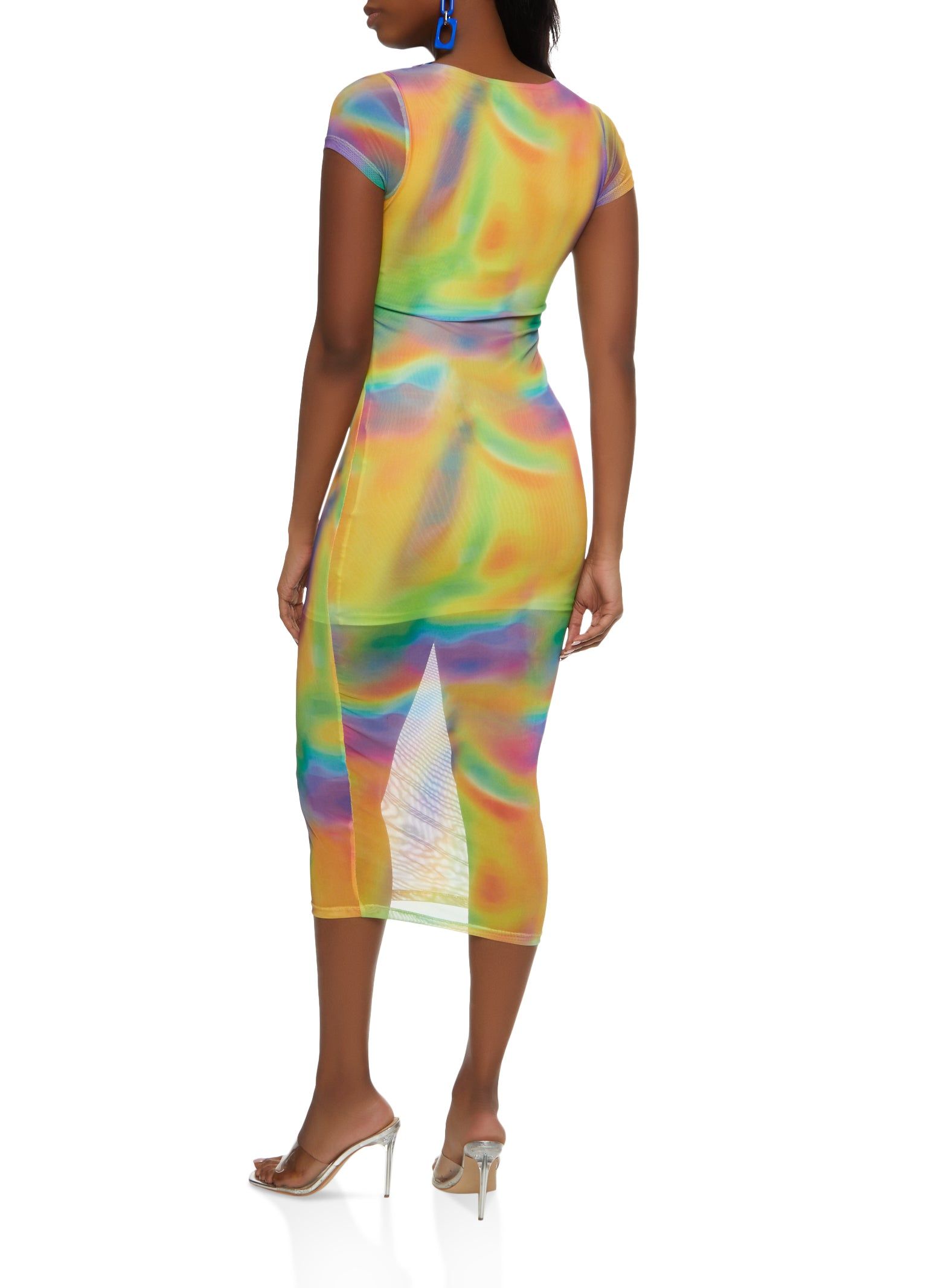 Mesh Printed Short Sleeve Midi Dress sold by Rainbow product image thumbnail 3