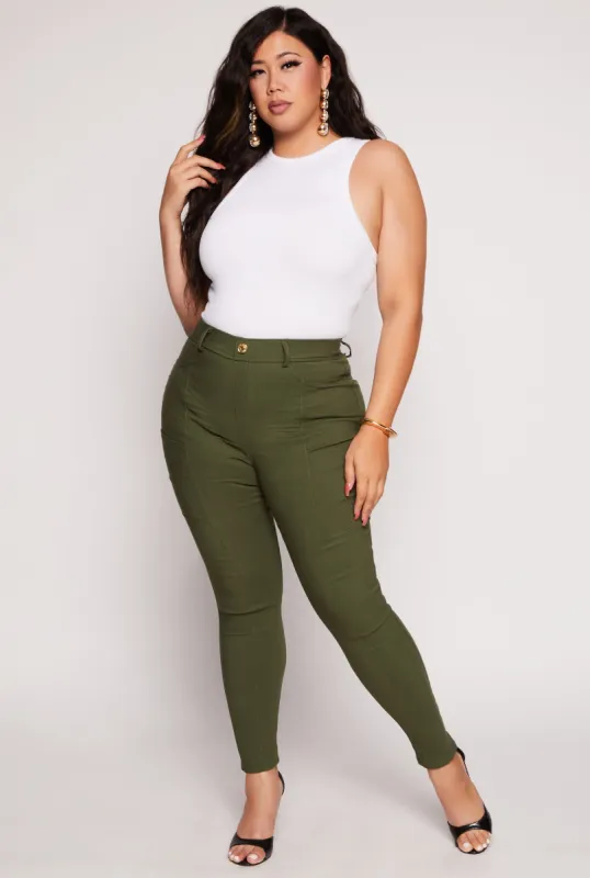 Plus Size Stretch Pintuck Pocket Detail Pants sold by Rainbow