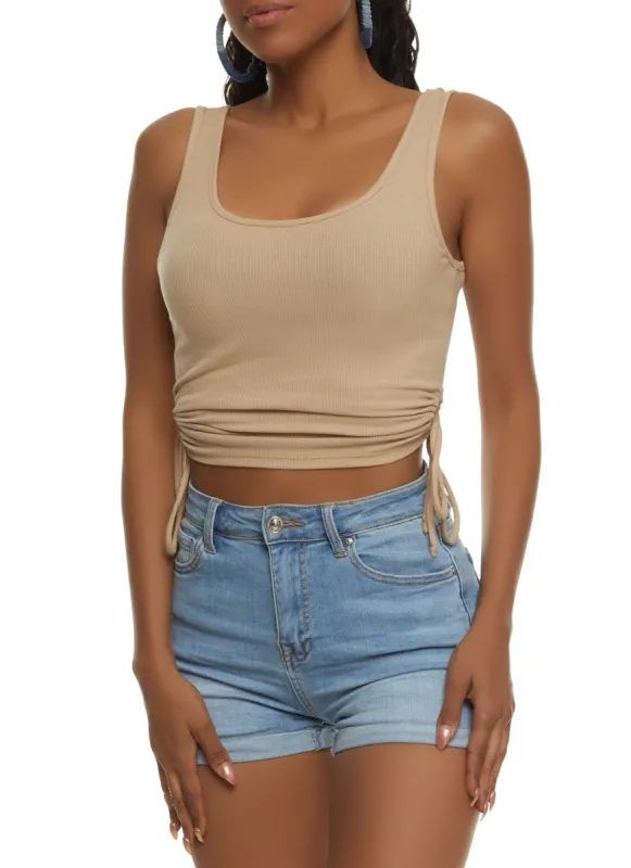 Cut Out Side Tie Cropped Tank Top sold by Rainbow