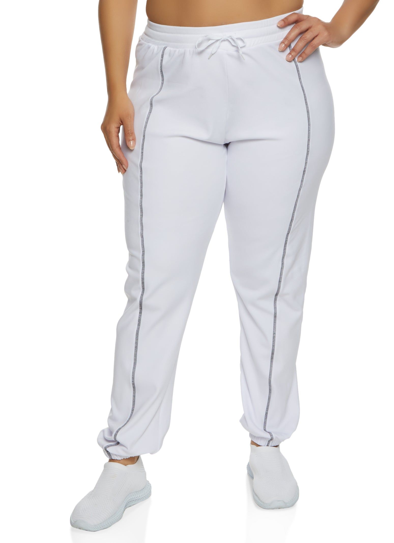 Plus Size Fleece Contrast Piping Drawstring Joggers sold by Rainbow