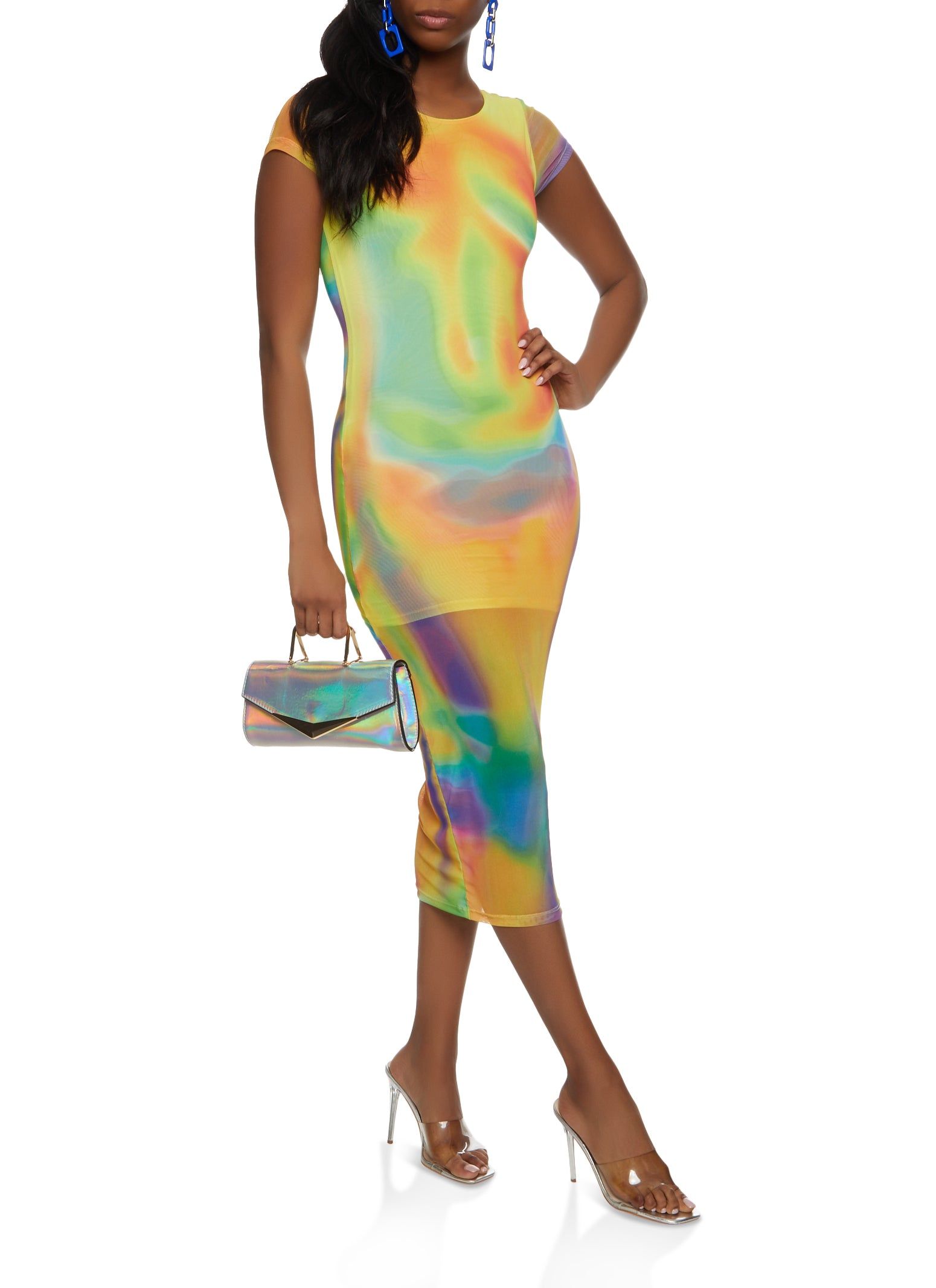 Mesh Printed Short Sleeve Midi Dress sold by Rainbow