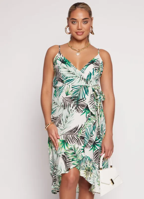 Tropical Print Faux Wrap Tulip Hem Dress sold by Rainbow