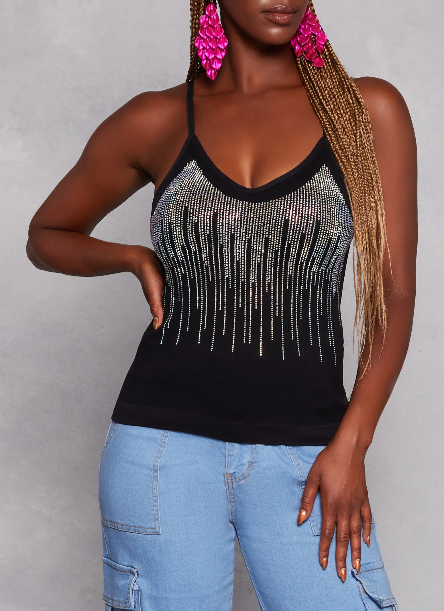 Seamless Rhinestone Studded V Neck Cami sold by Rainbow