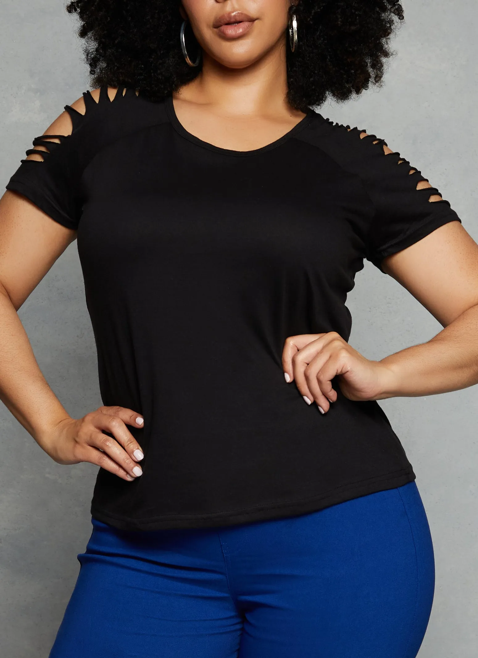 Plus Size Slashed Short Sleeve Tee sold by Rainbow