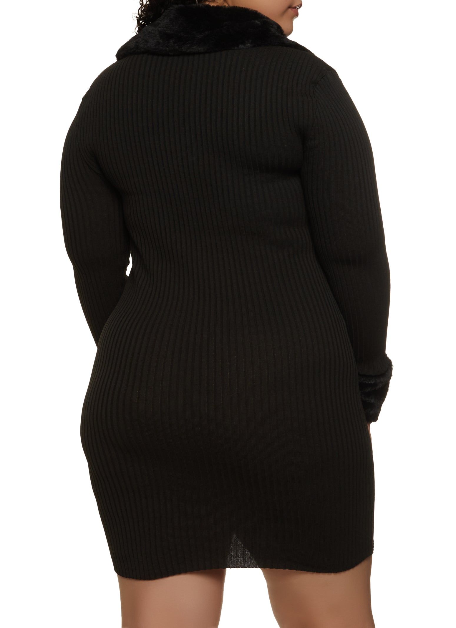 Plus Size Faux Fur Collar Zip Front Sweater Dress sold by Rainbow product image thumbnail 3