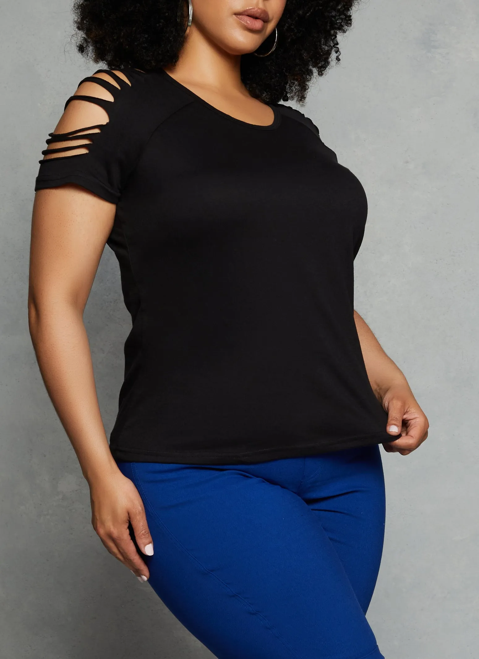 Plus Size Slashed Short Sleeve Tee sold by Rainbow product image thumbnail 2