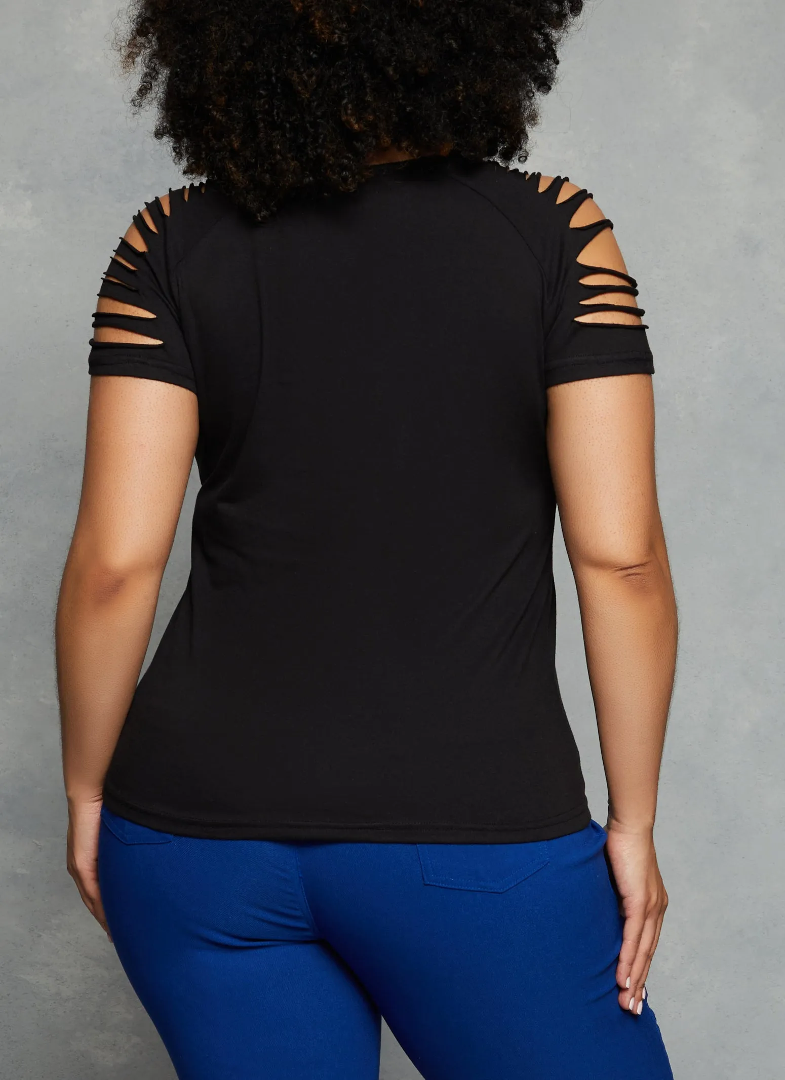 Plus Size Slashed Short Sleeve Tee sold by Rainbow product image thumbnail 3