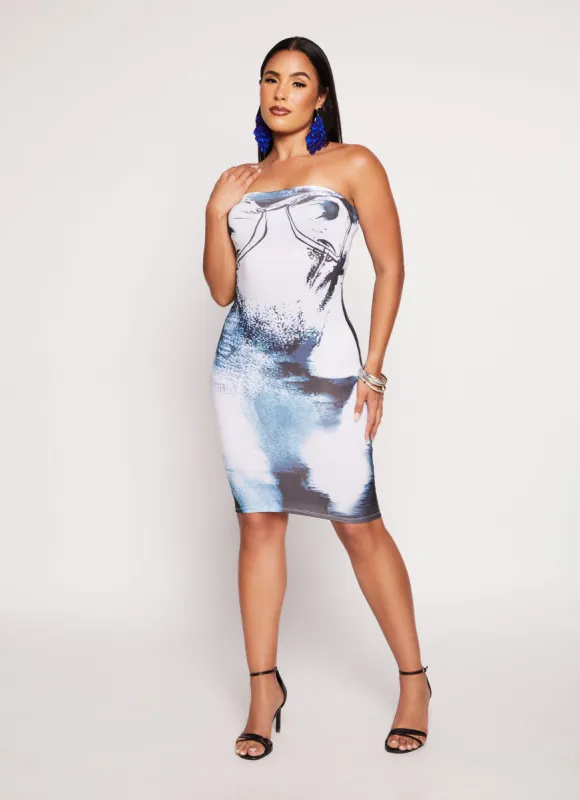 Body Print Strapless Midi Dress sold by Rainbow