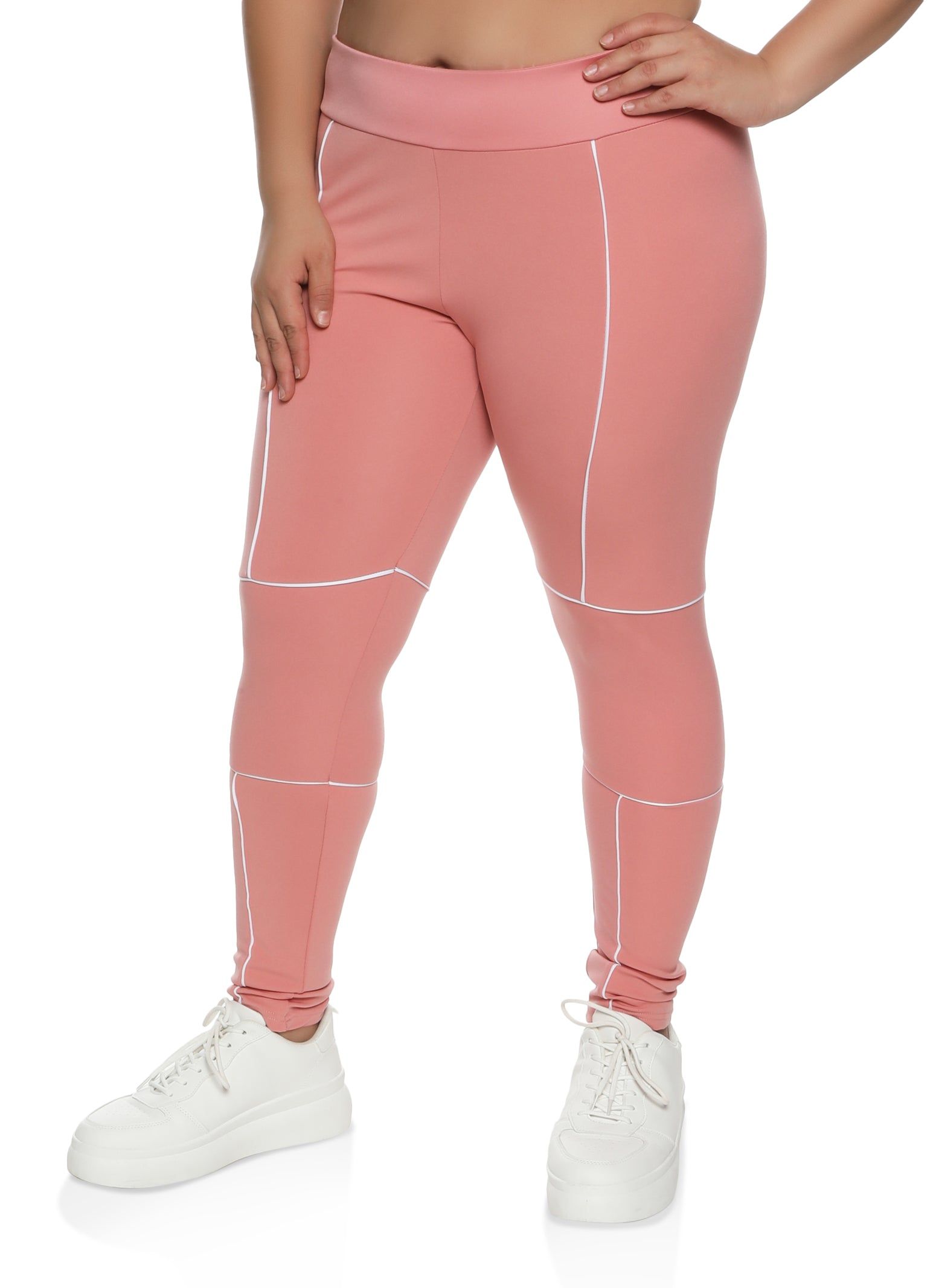Plus Size Contrast Piping High Waist Leggings sold by Rainbow