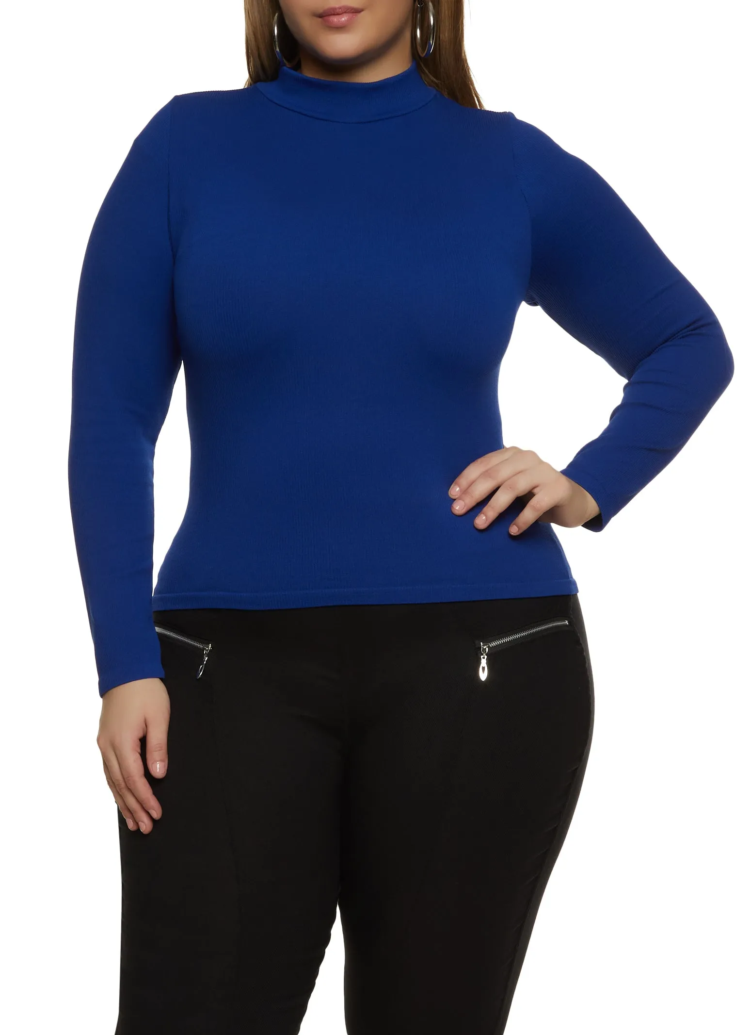 Plus Size Seamless Basic Mock Neck Top sold by Rainbow