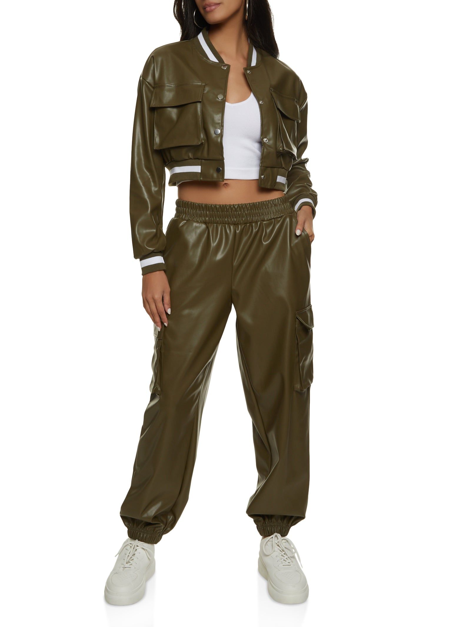 Faux Leather Pocket Detail Bomber Jacket sold by Rainbow product image thumbnail 2