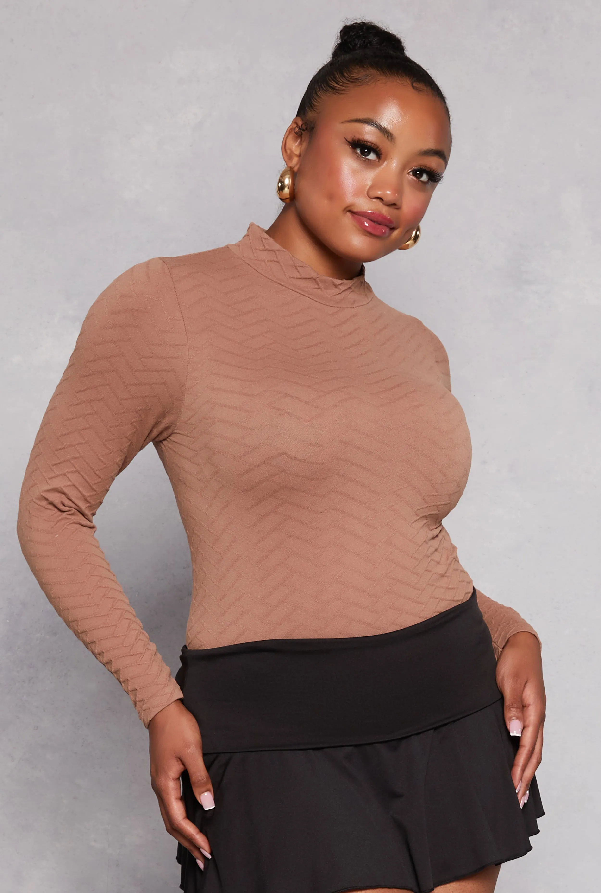 Plus Size Seamless Textured Knit Mock Neck Top sold by Rainbow