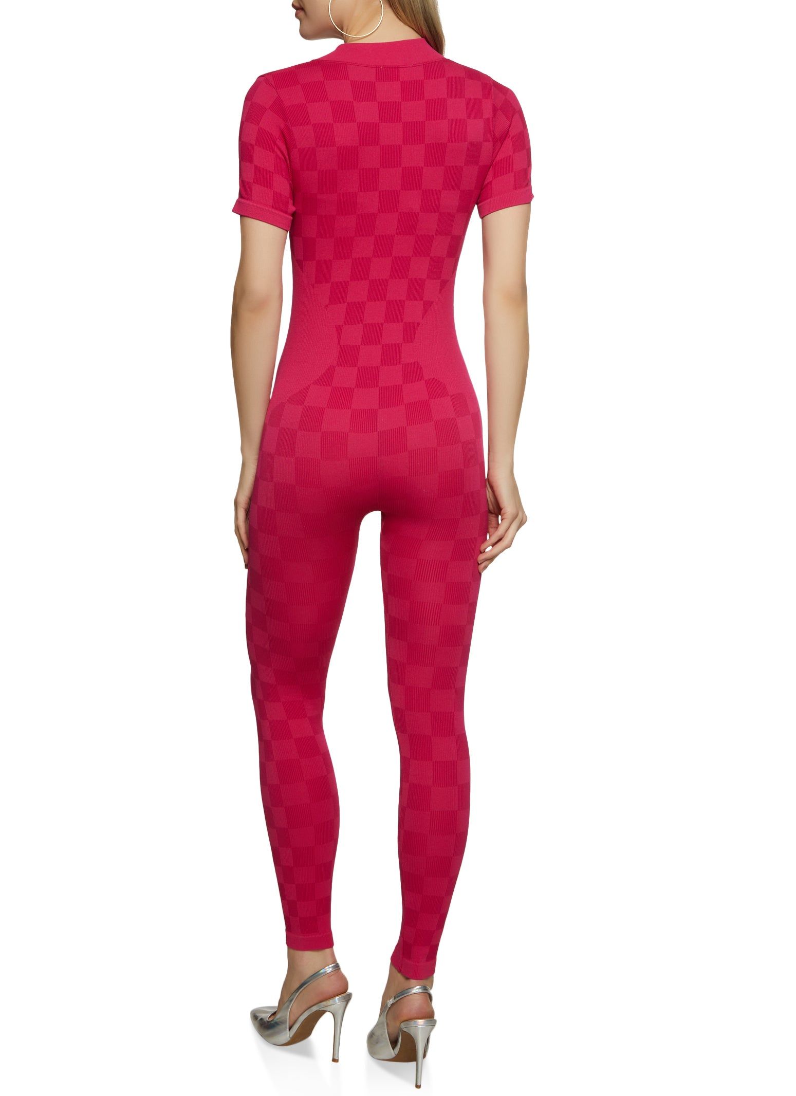Rib Knit Checkered Zip Front Jumpsuit sold by Rainbow product image thumbnail 2